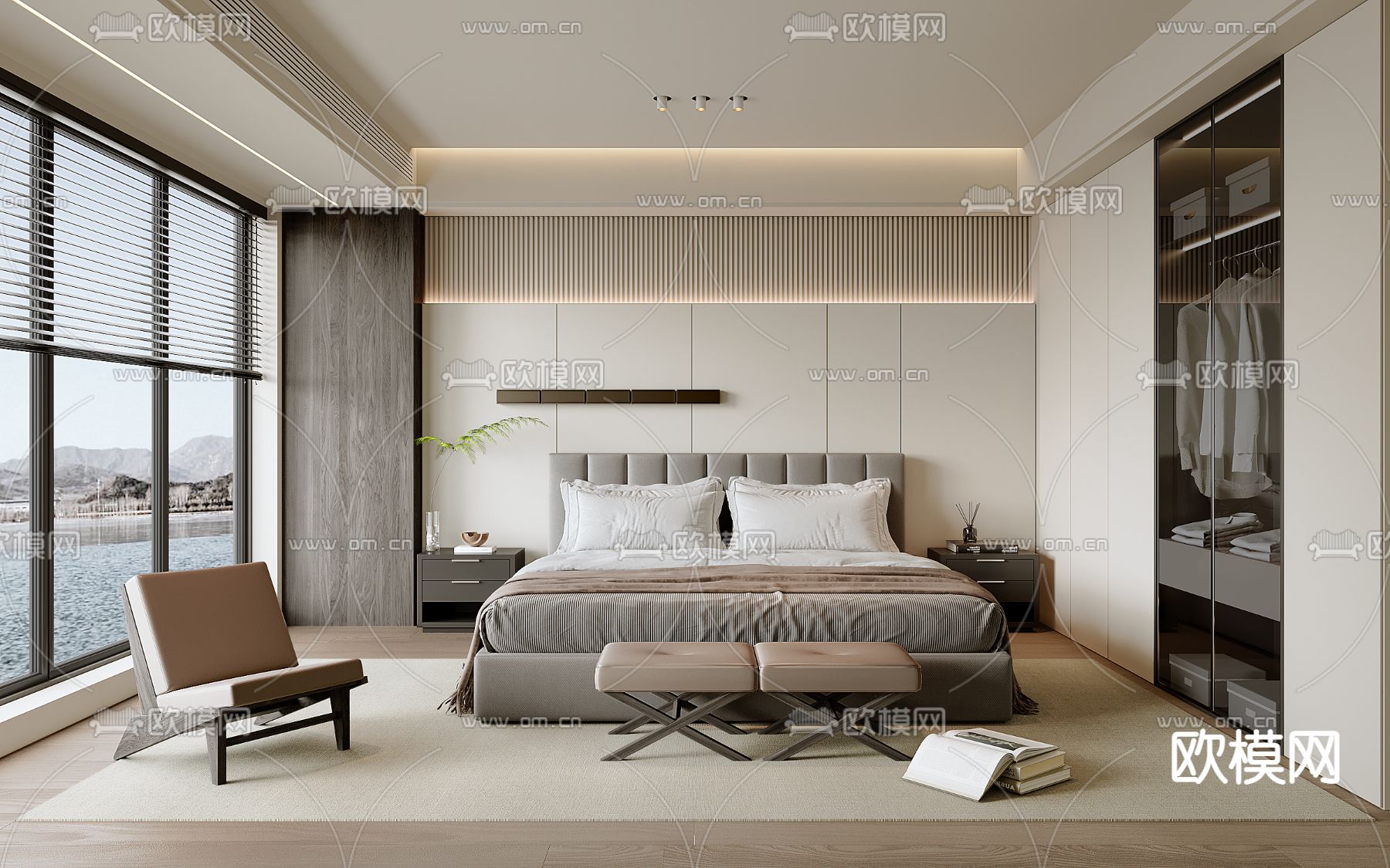 现代卧室su模型下载（渲染图1）