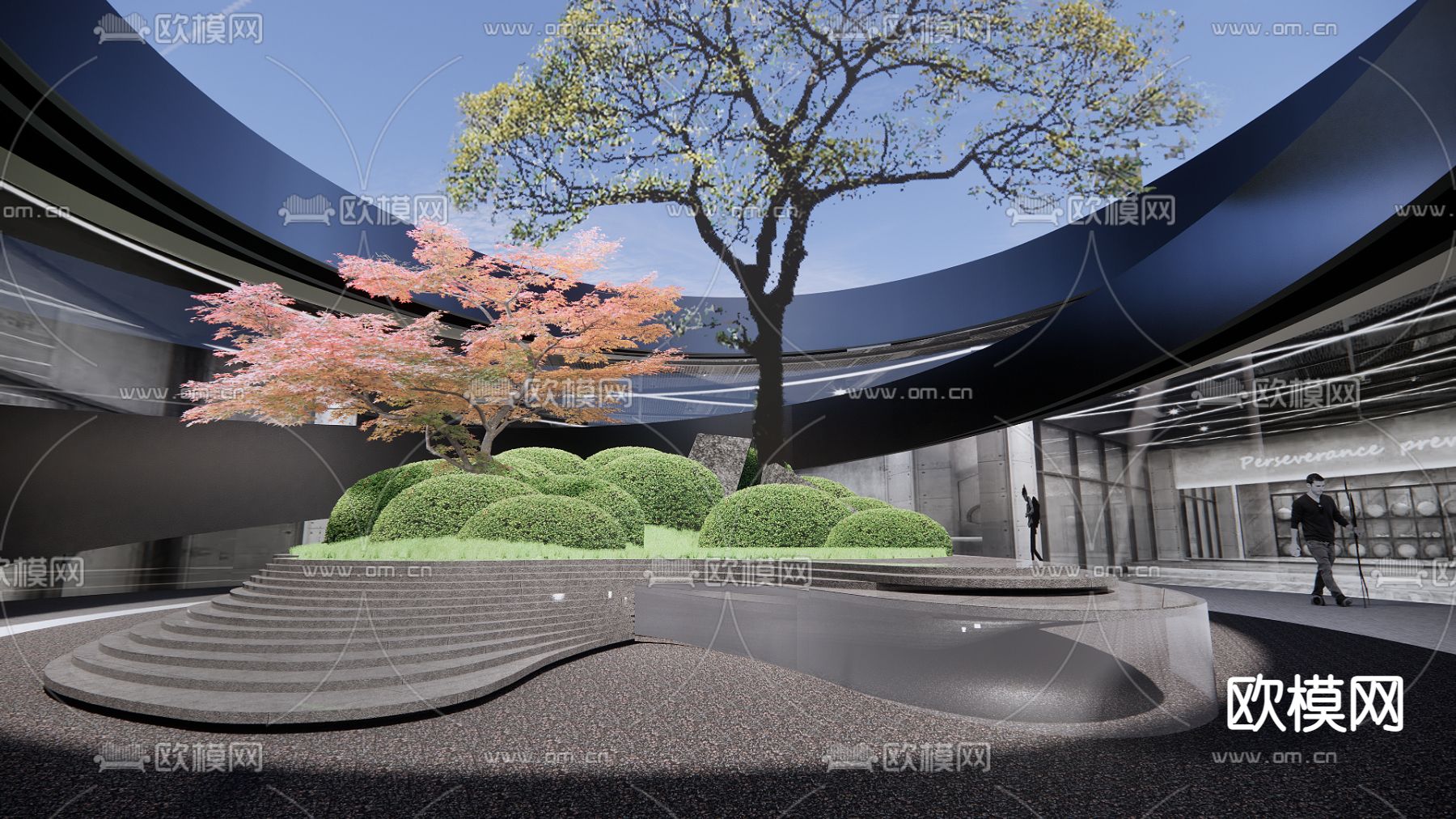 现代下沉式庭院su模型下载（渲染图1）