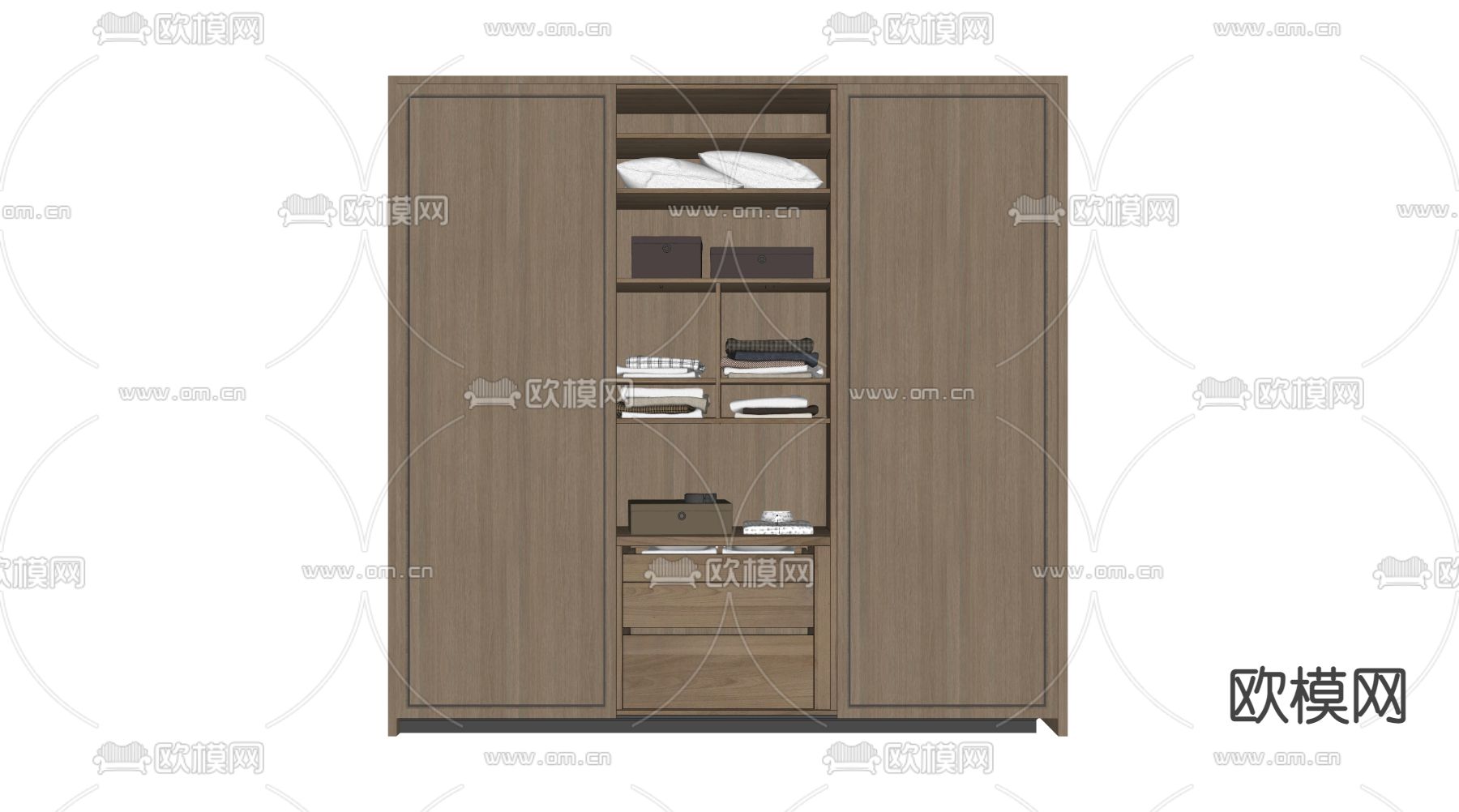 现代实木开放格衣柜su模型下载（渲染图3）