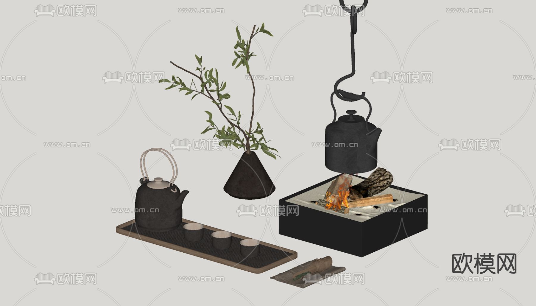新中式茶具 茶壶 自在钩su模型下载（渲染图2）