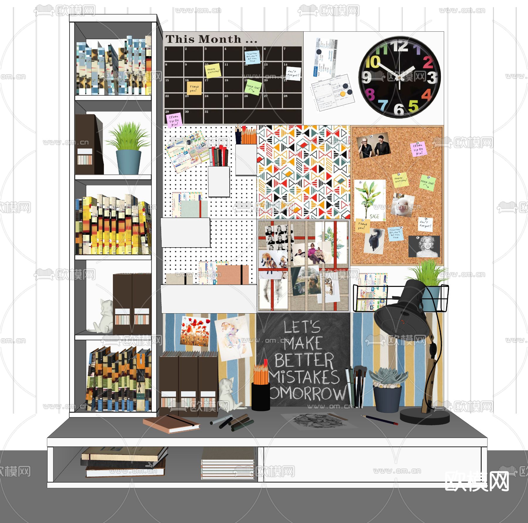 洞洞板 软木留言板 文具su模型下载（渲染图2）