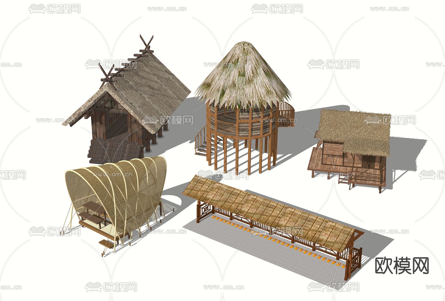 自然风茅草屋  茅草 亭子su模型下载（渲染图1）