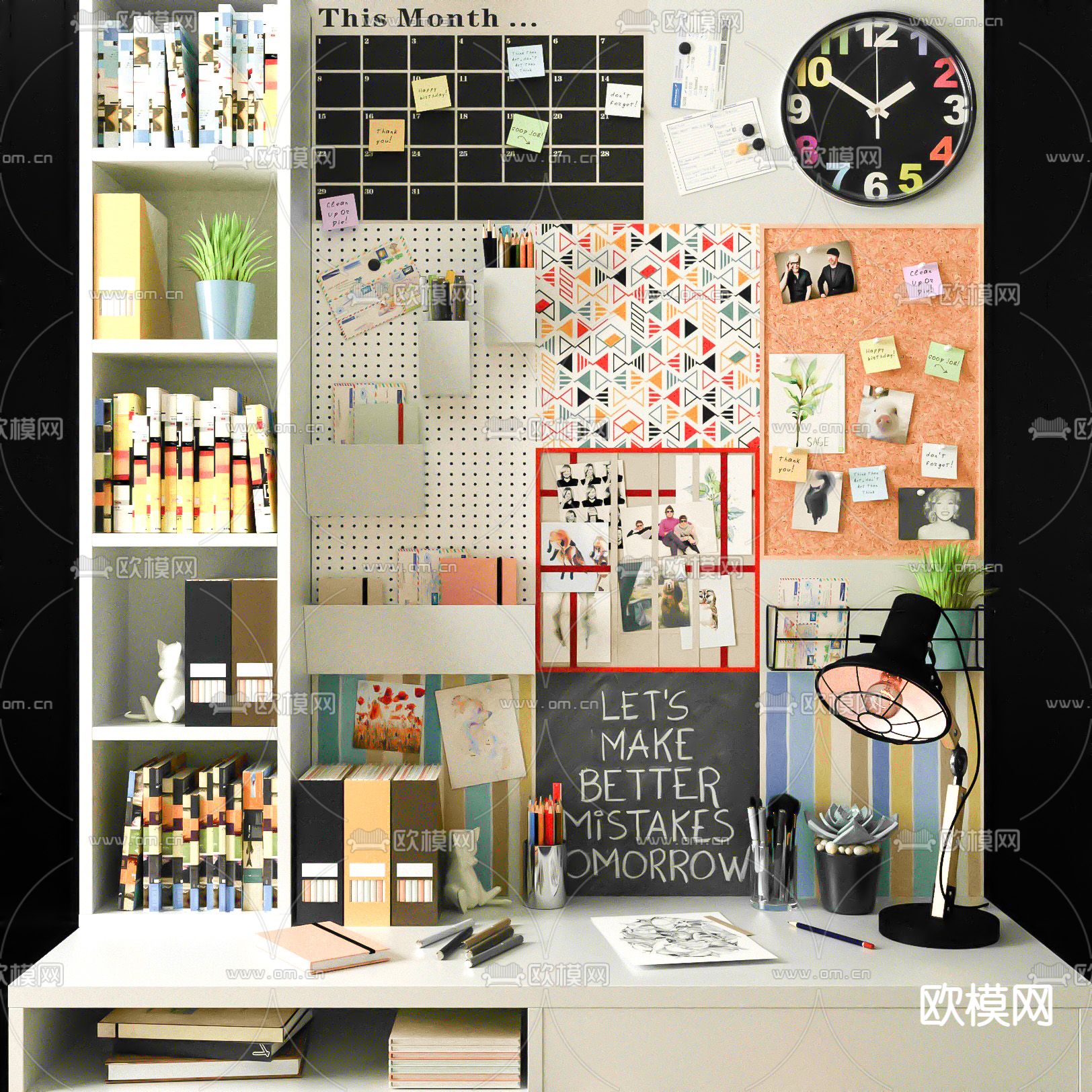 洞洞板 软木留言板 文具su模型下载（渲染图1）