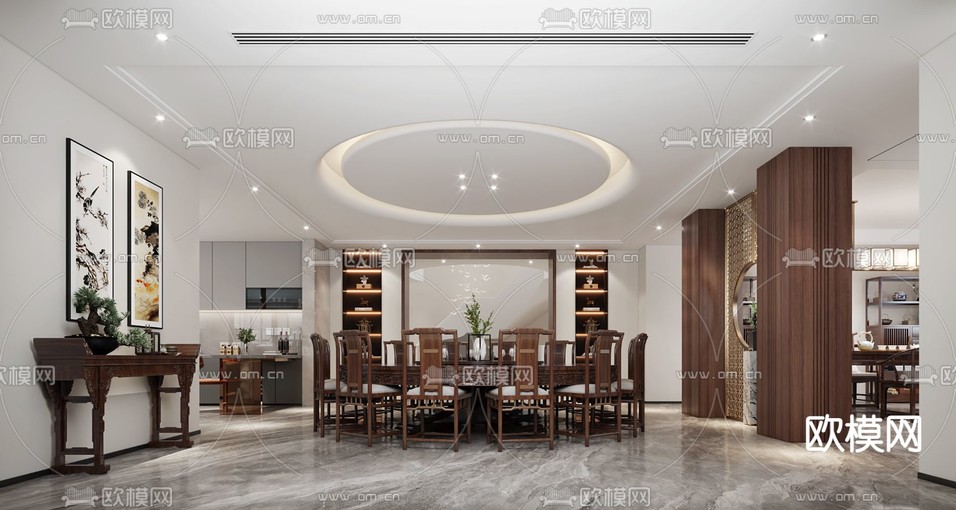 中式餐厅3d模型下载_ID13008772_3dmax免费模型-欧模网