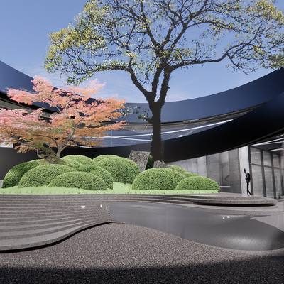  现代下沉式庭院su模型 