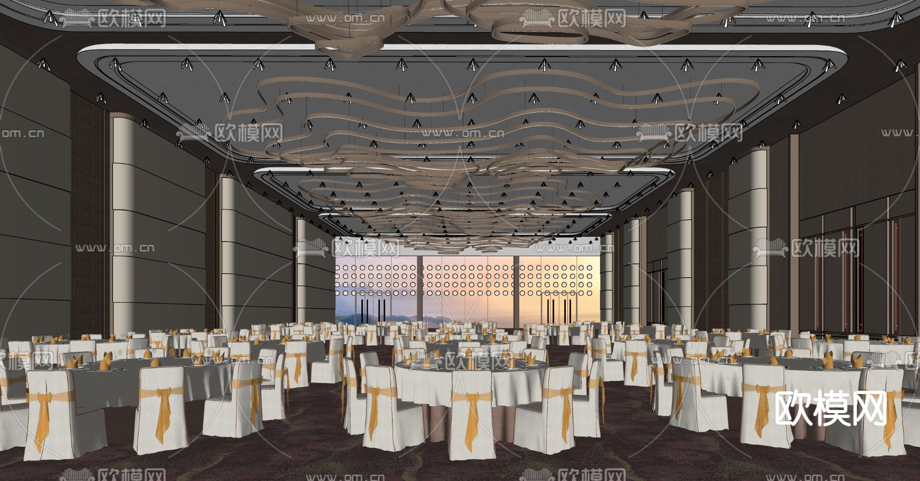 现代酒店宴会厅su模型下载（渲染图2）