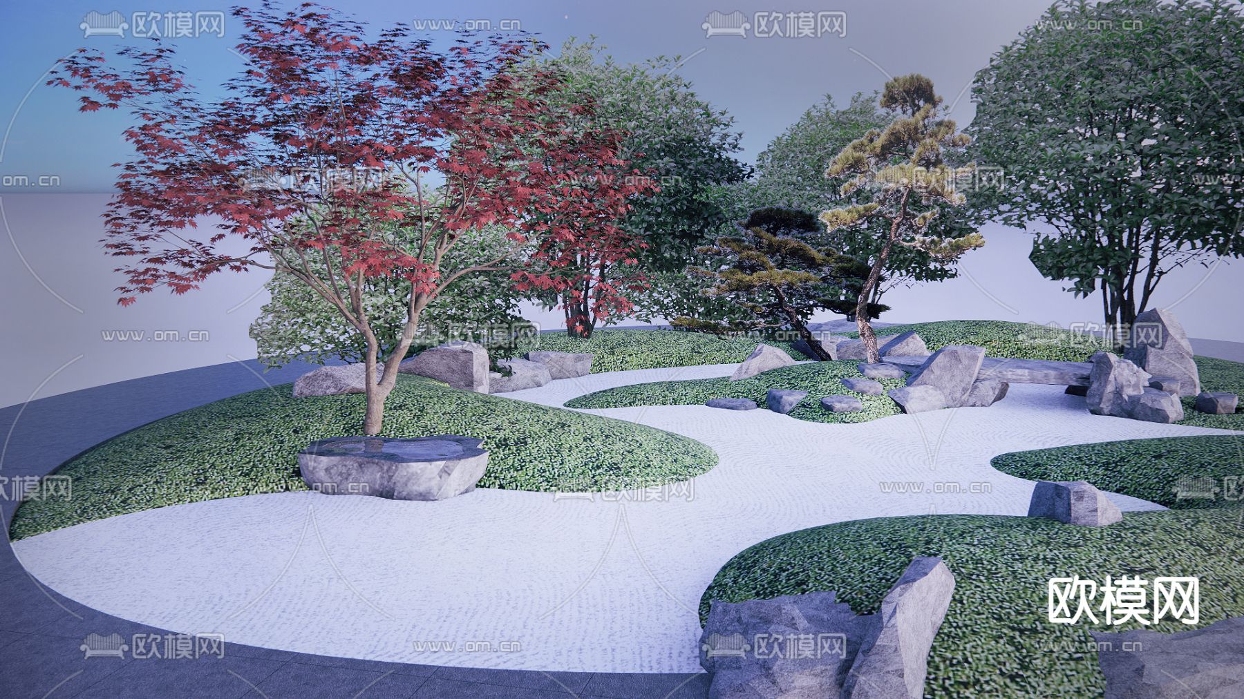 现代下沉式庭院su模型下载（渲染图1）