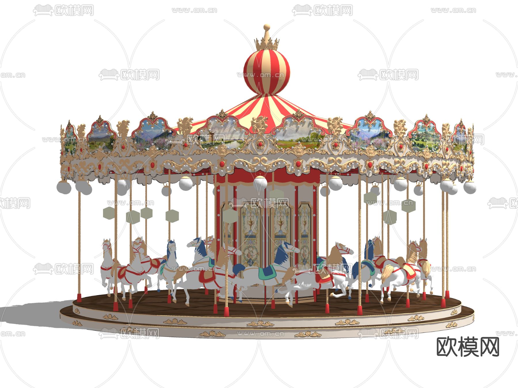欧式旋转木马 游乐设备su模型下载（渲染图2）