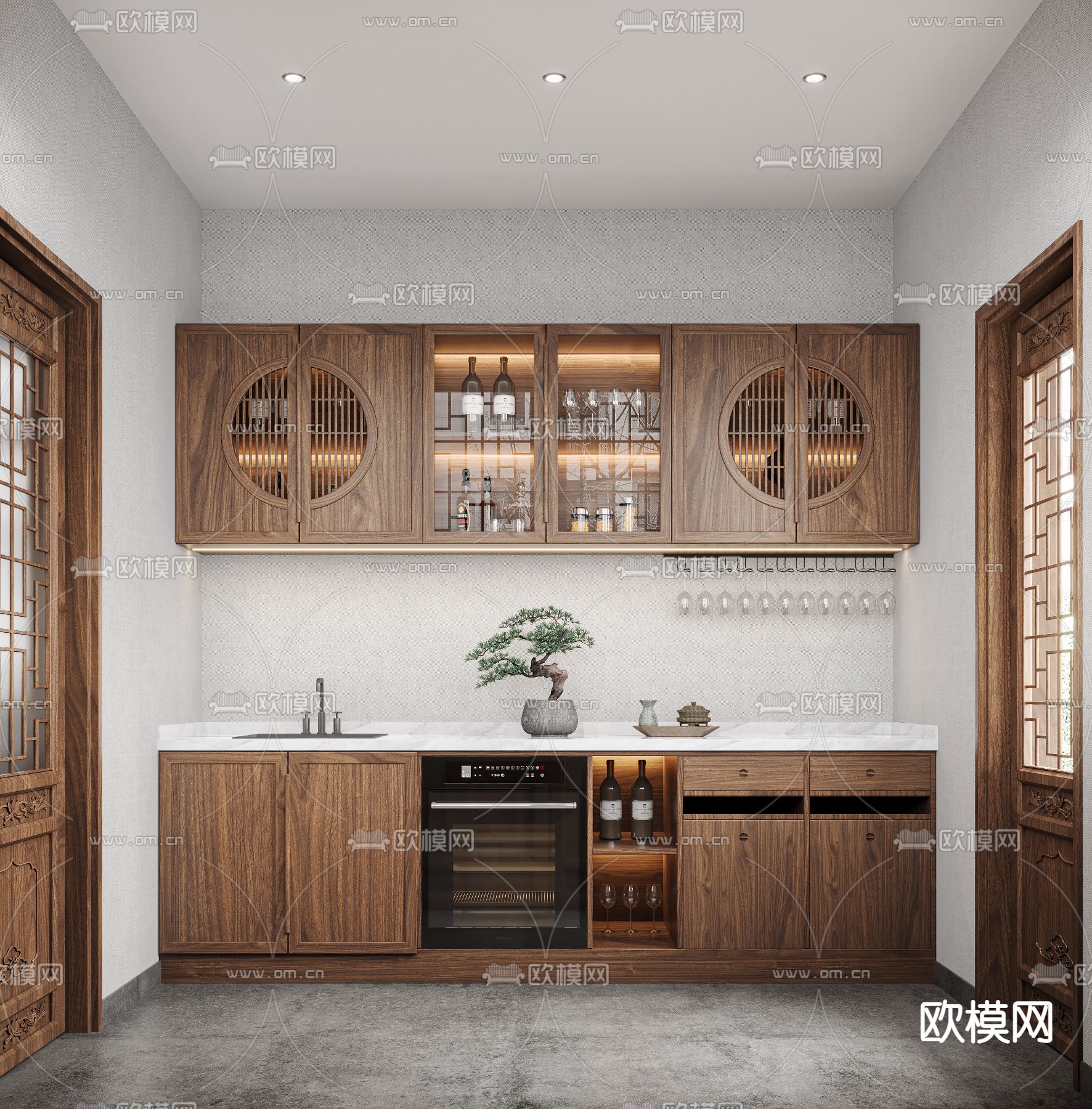 中式厨房 备餐间3d模型下载_ID13005759_3dmax免费模型-欧模网
