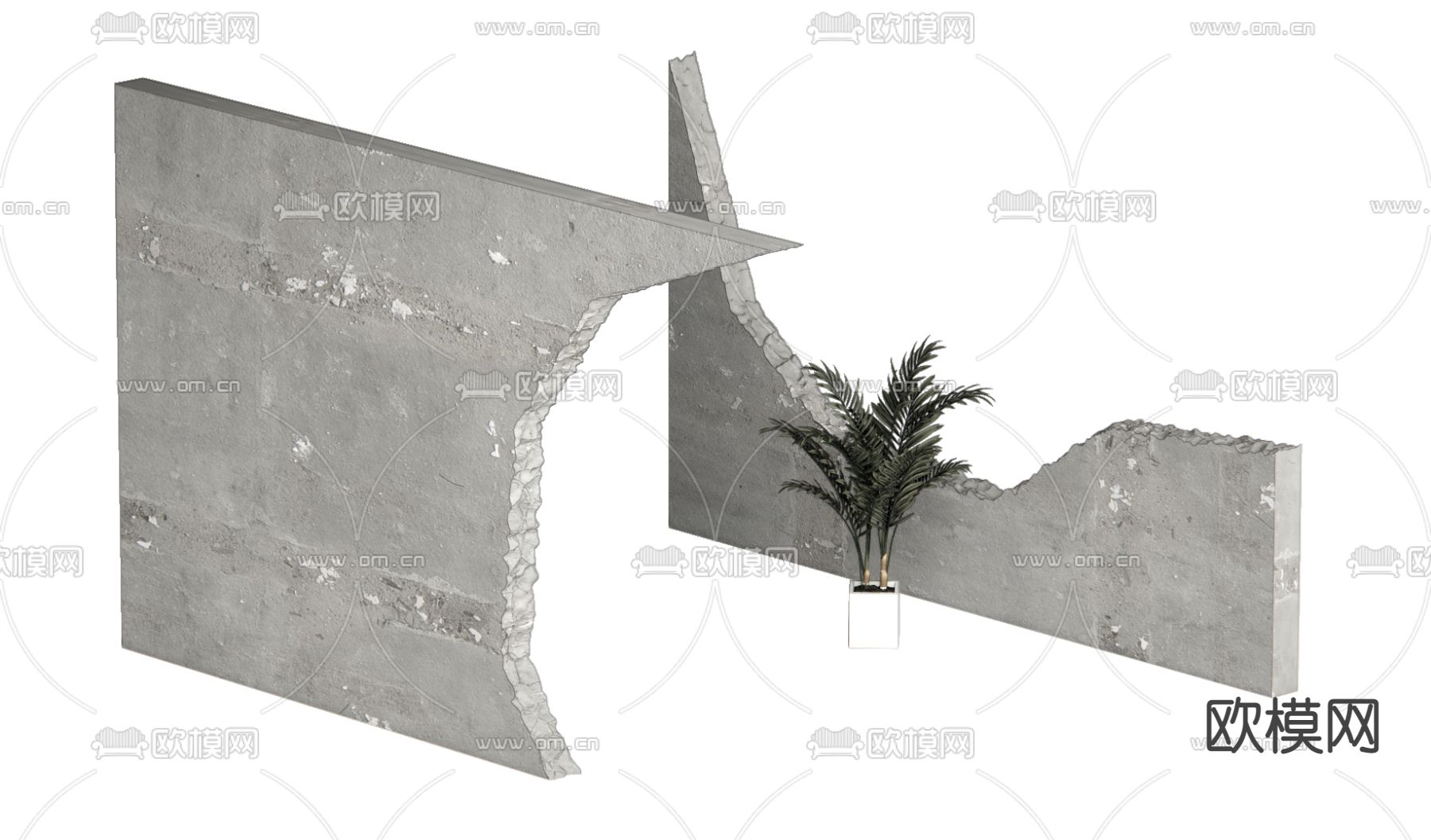 工业风破损墙su模型下载（渲染图1）