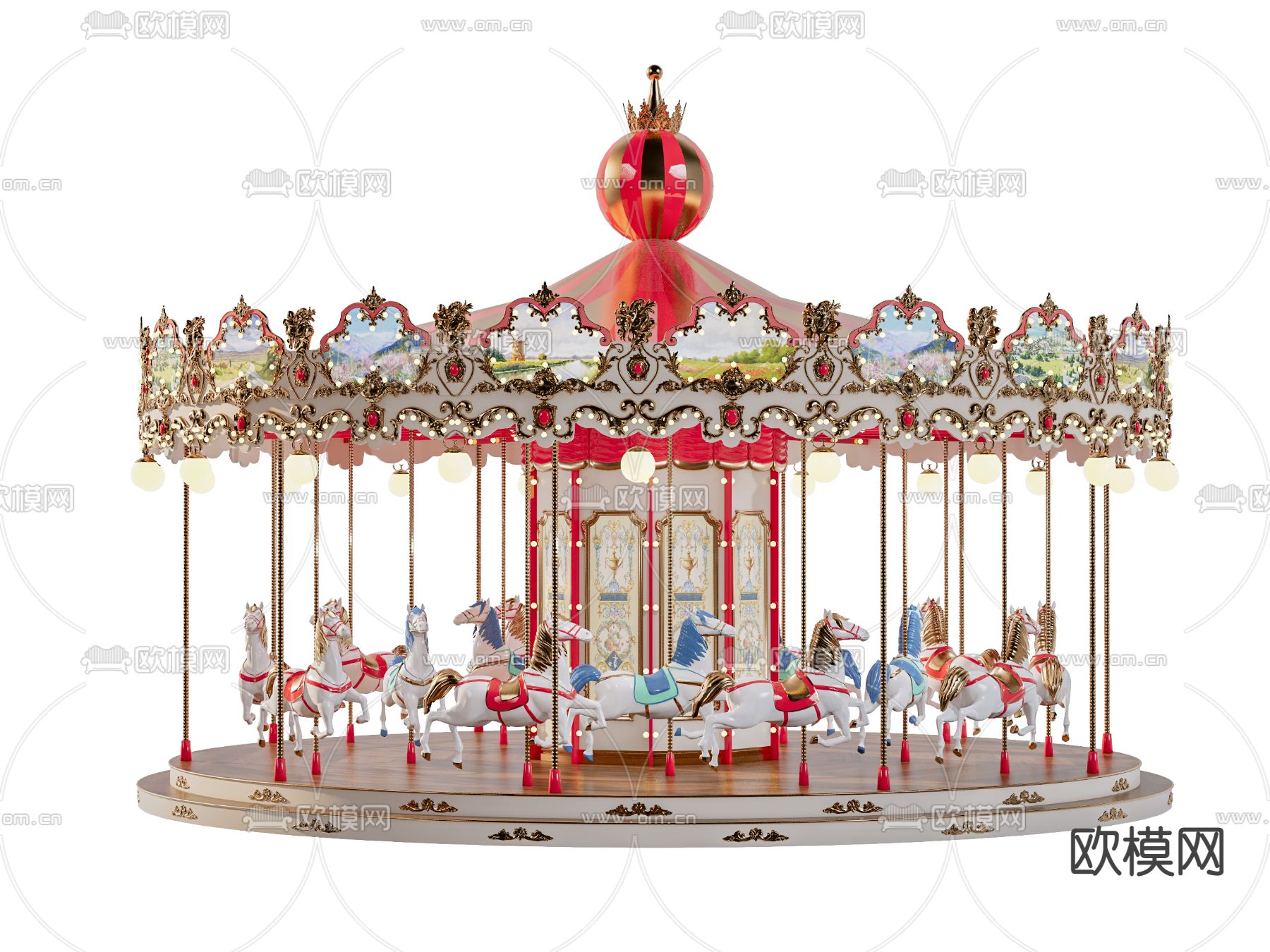欧式旋转木马 游乐设备su模型下载（渲染图1）