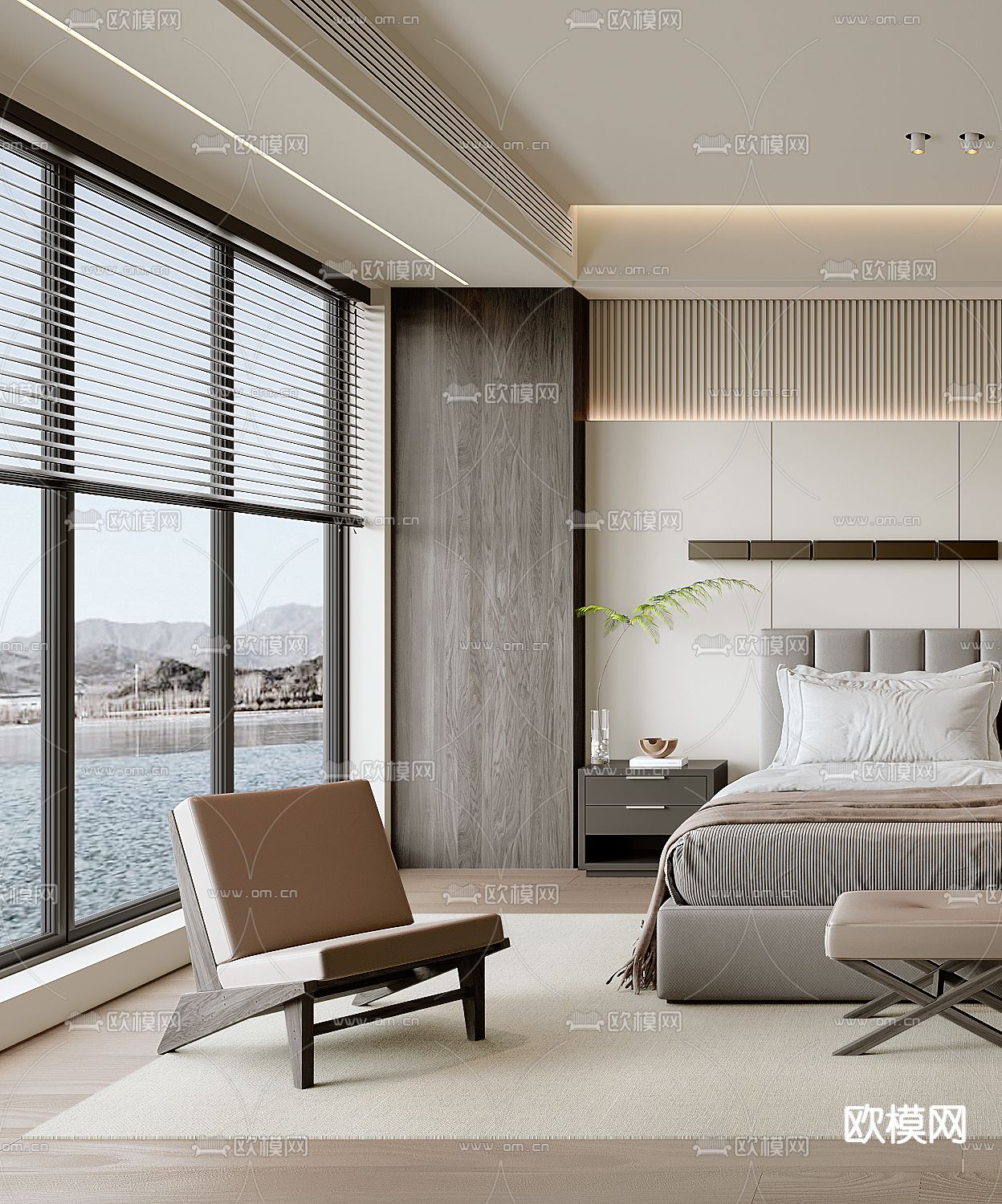 现代卧室su模型下载（渲染图2）