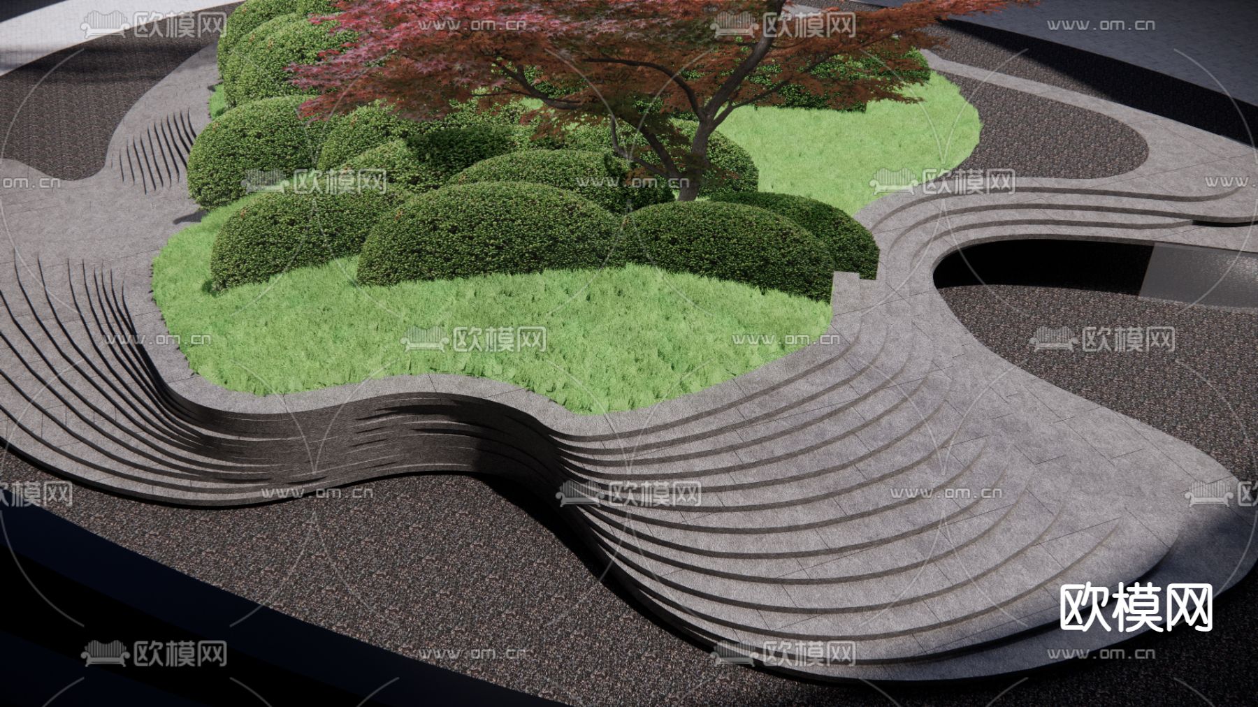 现代下沉式庭院su模型下载（渲染图2）