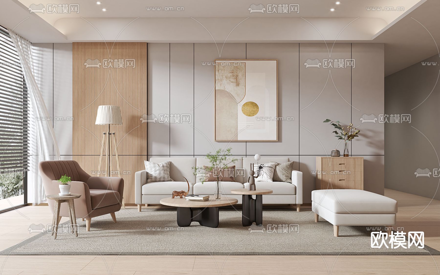 北欧客厅3d模型下载（渲染图1）