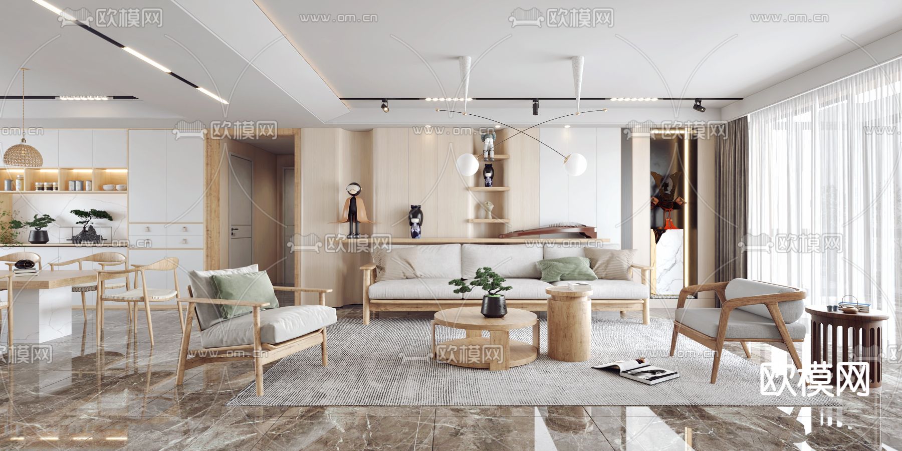 北欧客厅su模型下载（渲染图1）