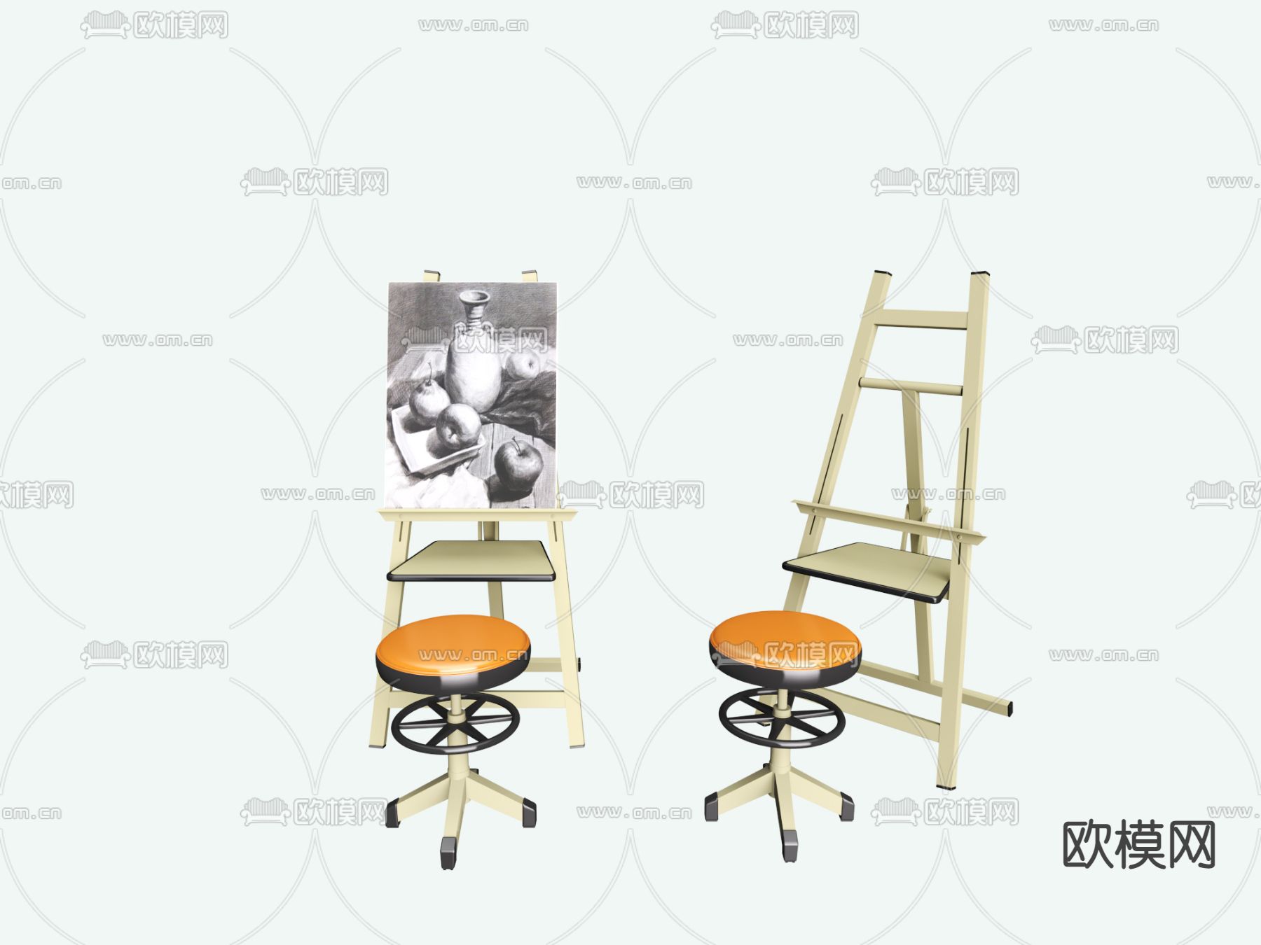 画板 画架 画凳3d模型下载（渲染图1）