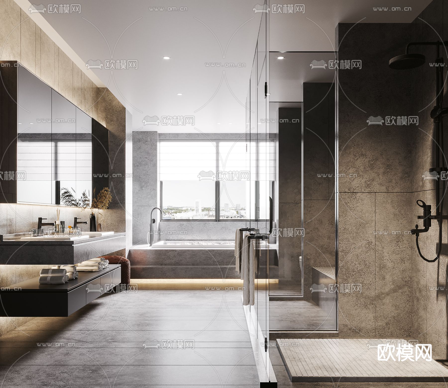 侘寂风卫生间 浴室su模型下载（渲染图1）