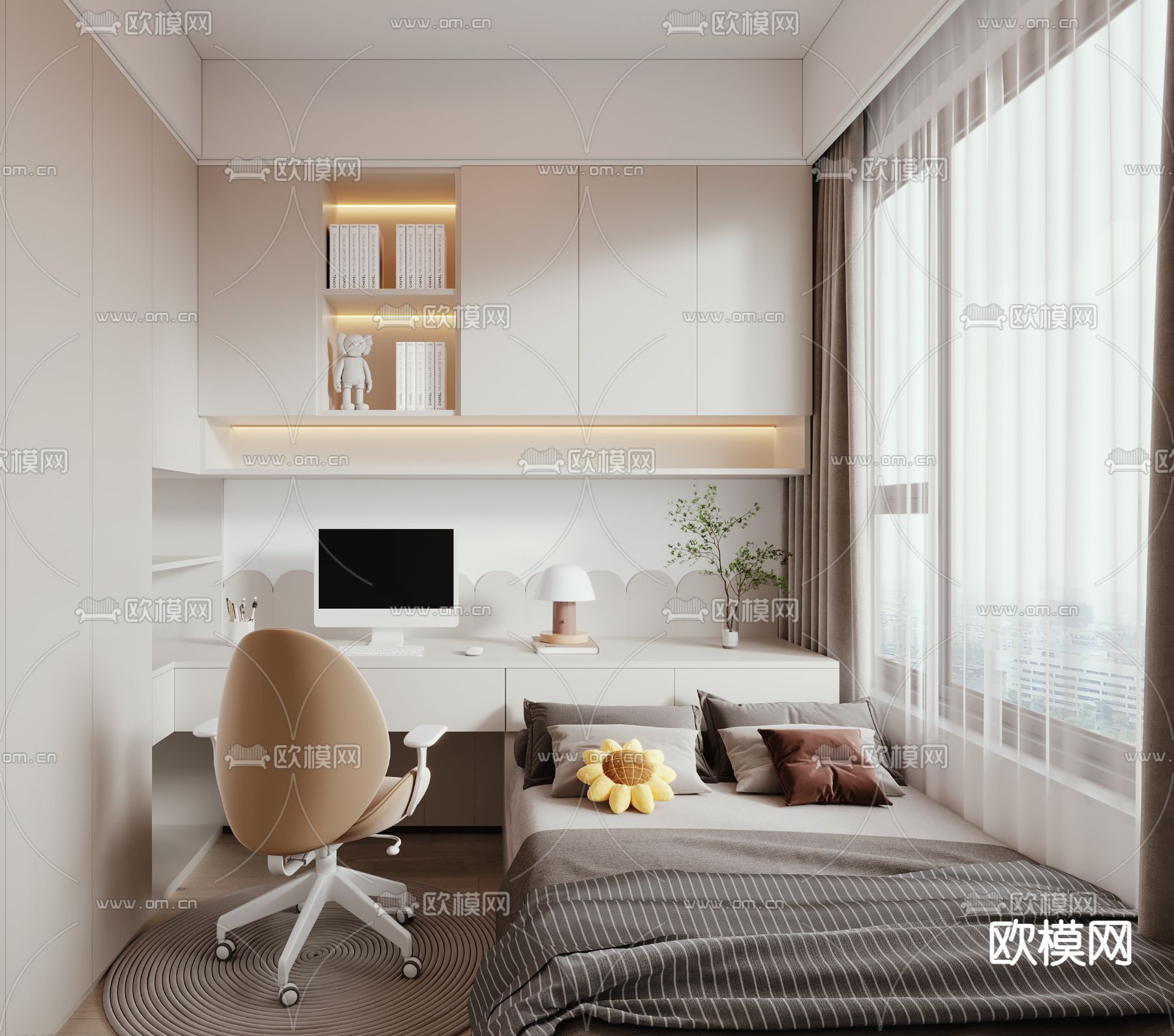 现代榻榻米卧室3d模型下载