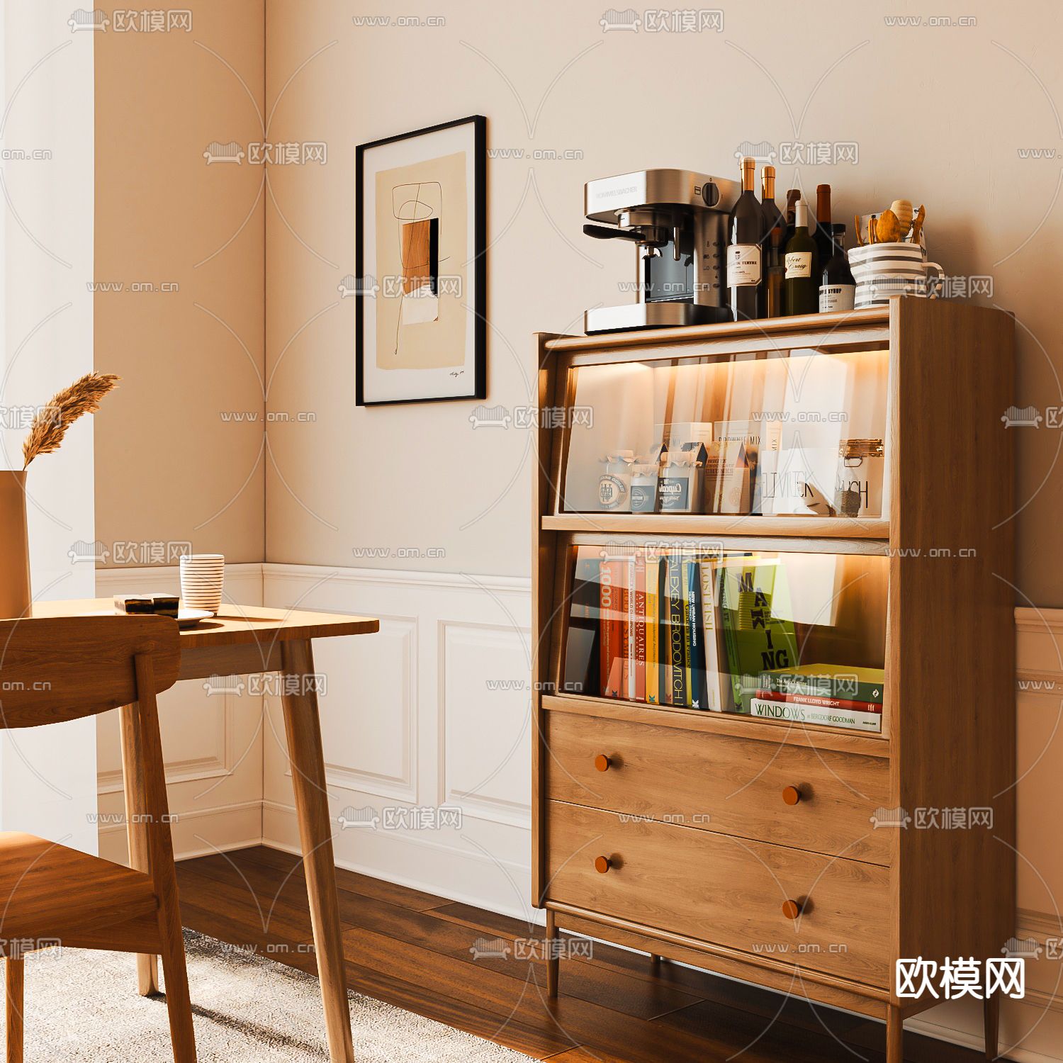 北欧实木边柜 储物柜3d模型下载