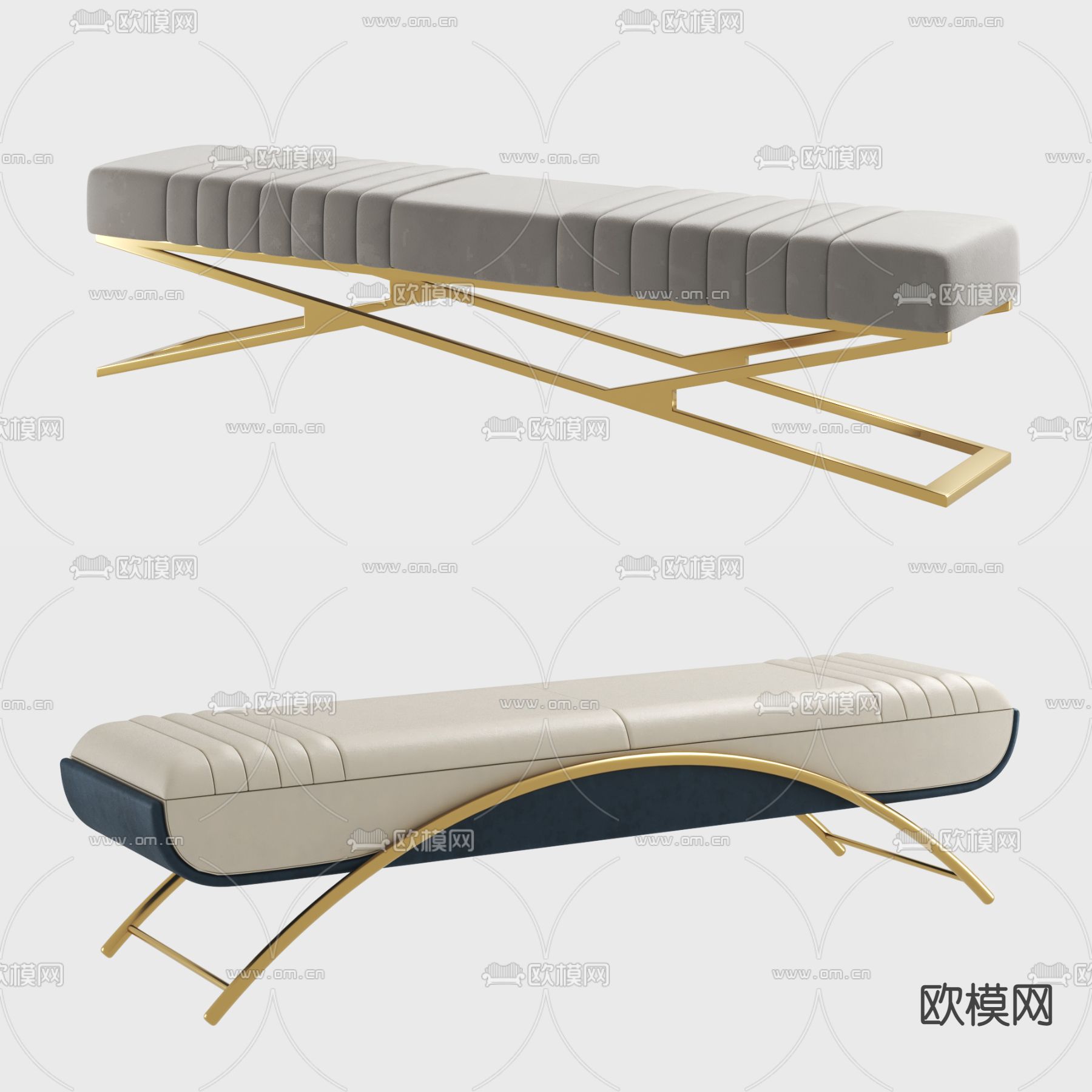 轻奢风长条凳 床尾凳3d模型下载