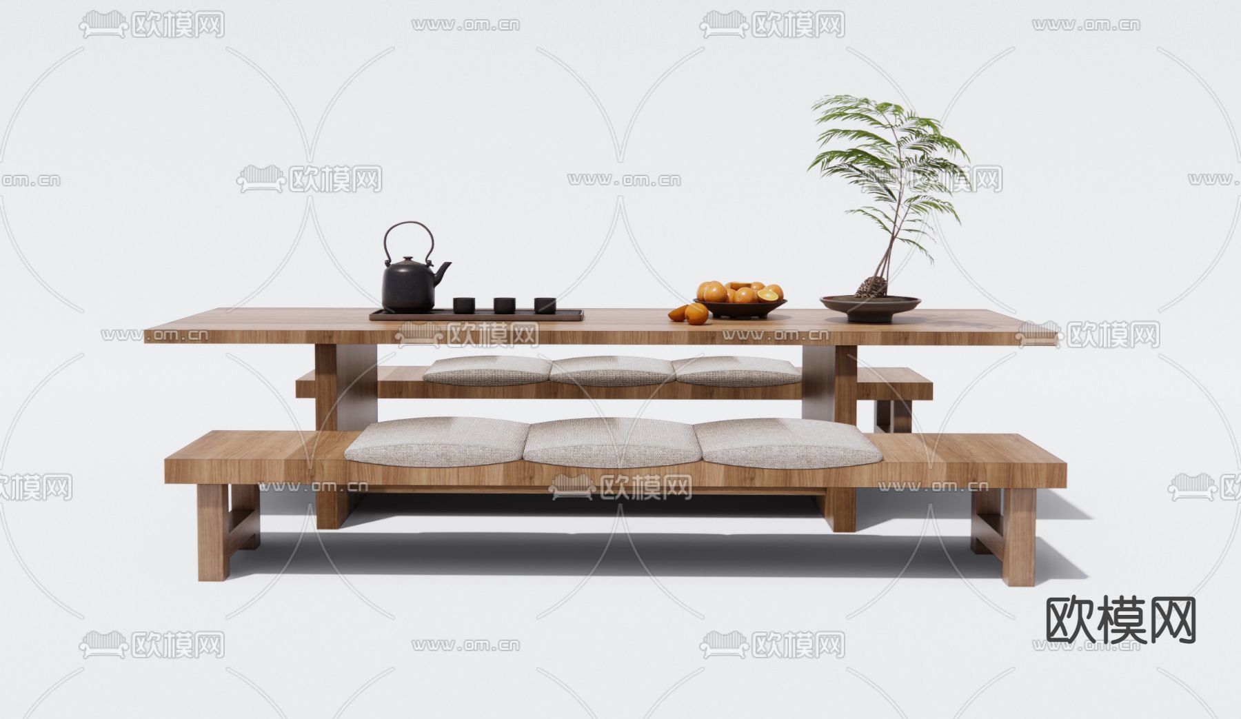 日式茶桌椅 茶台3d模型下载（渲染图2）