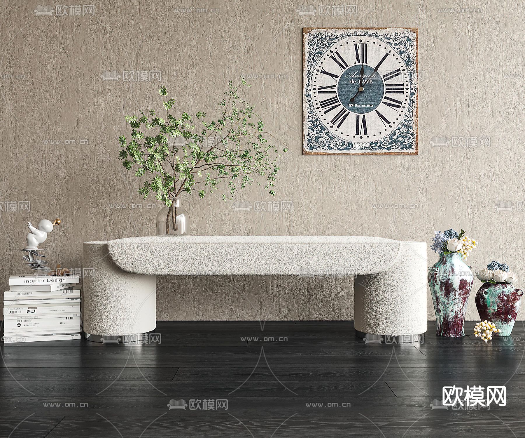 现代沙发凳su模型下载（渲染图1）