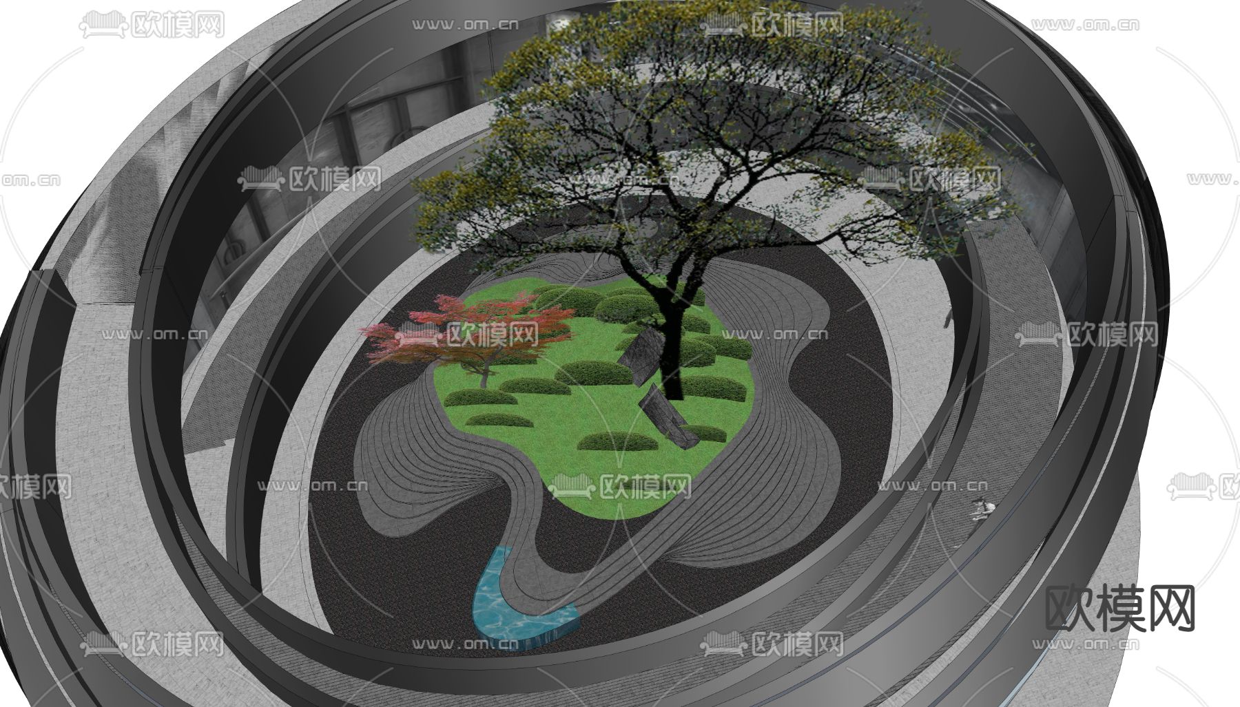 现代下沉式庭院su模型下载（渲染图3）