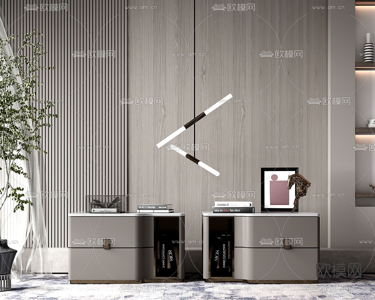 轻奢床头柜su模型下载（渲染图1）