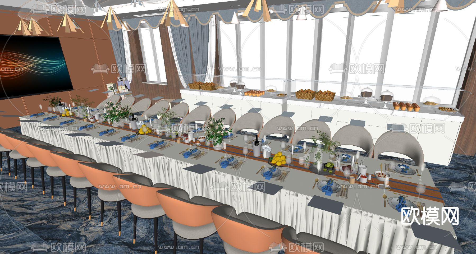 现代酒店自助餐厅su模型下载（渲染图3）