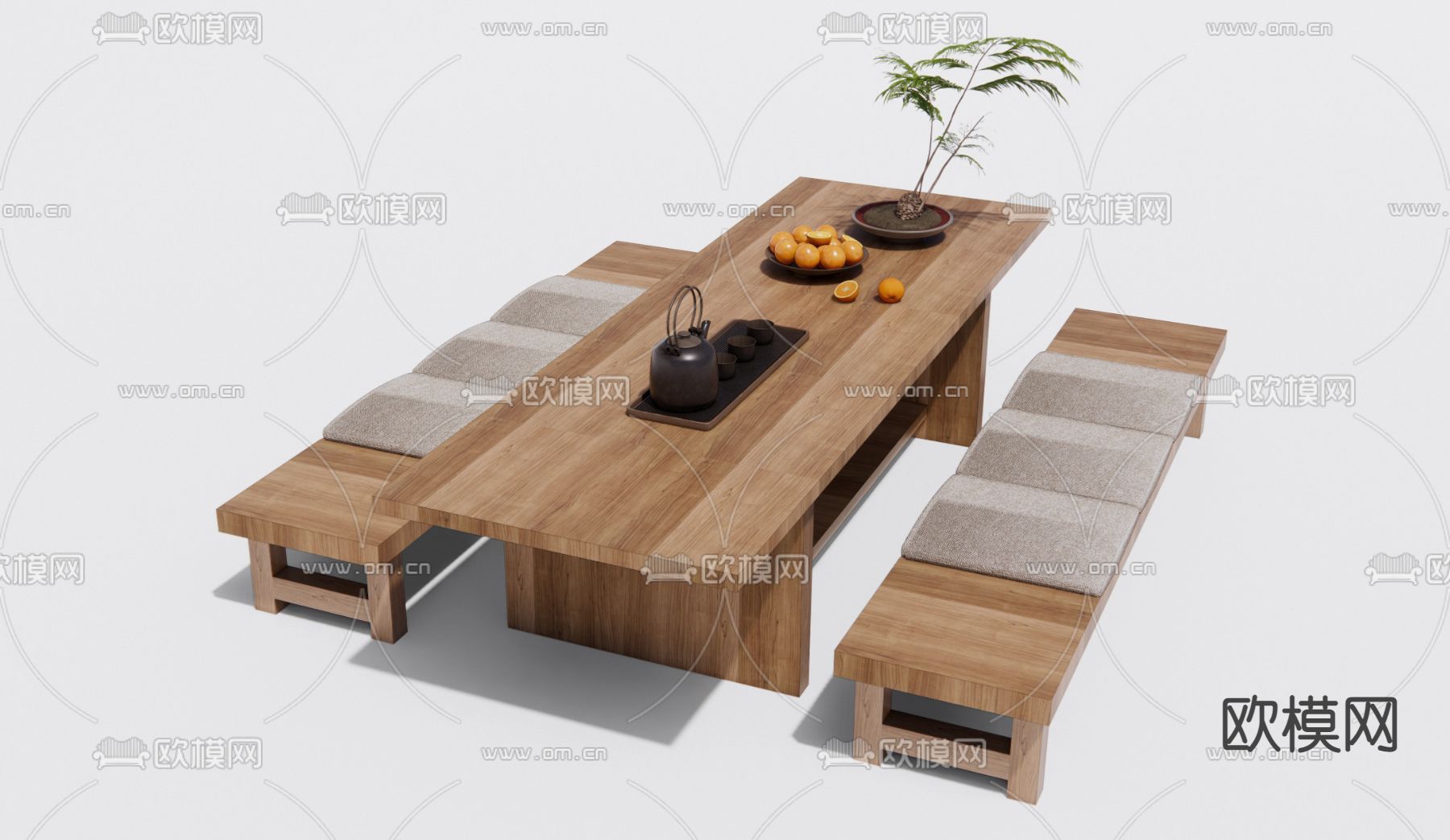 日式茶桌椅 茶台3d模型下载（渲染图1）