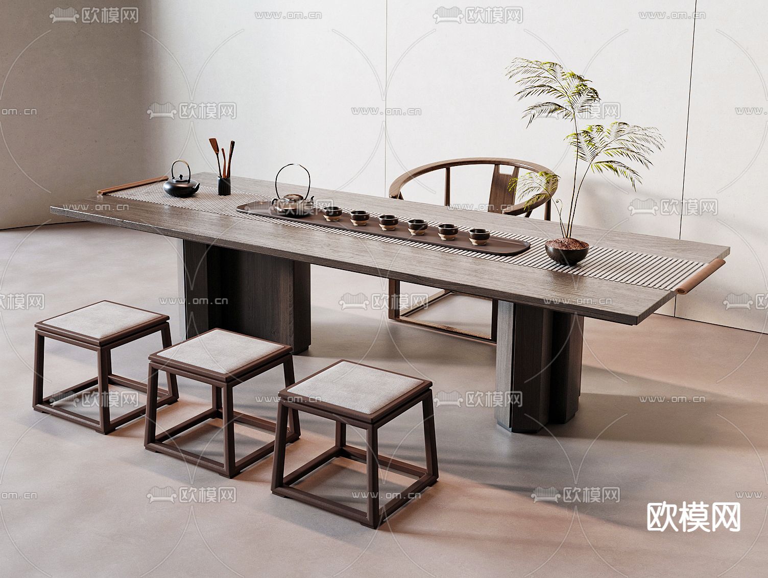 新中式茶桌椅 茶台3d模型下载