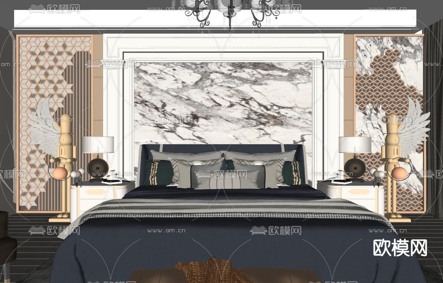 简欧卧室 主人房su模型下载（渲染图2）