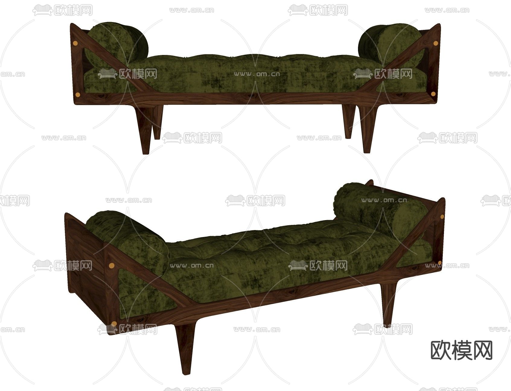 简欧床尾凳su模型下载（渲染图2）