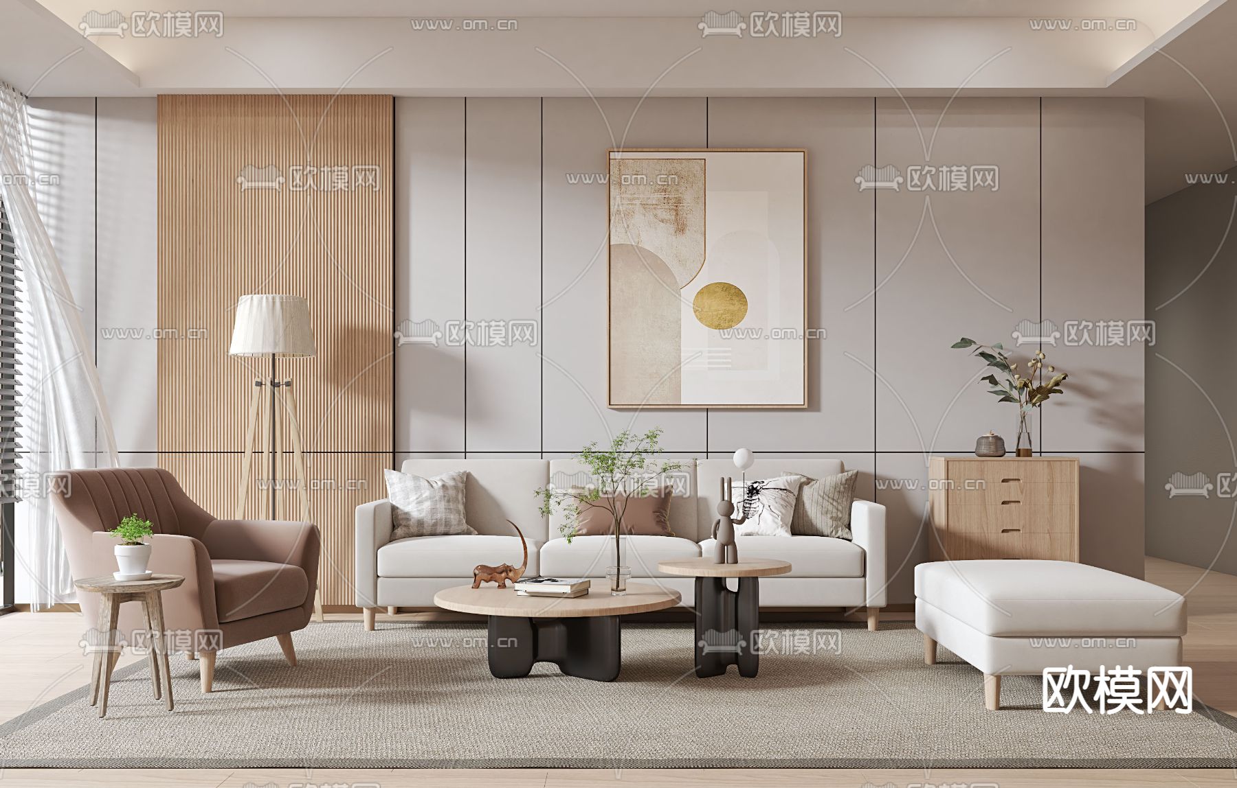 北欧客厅3d模型下载（渲染图2）