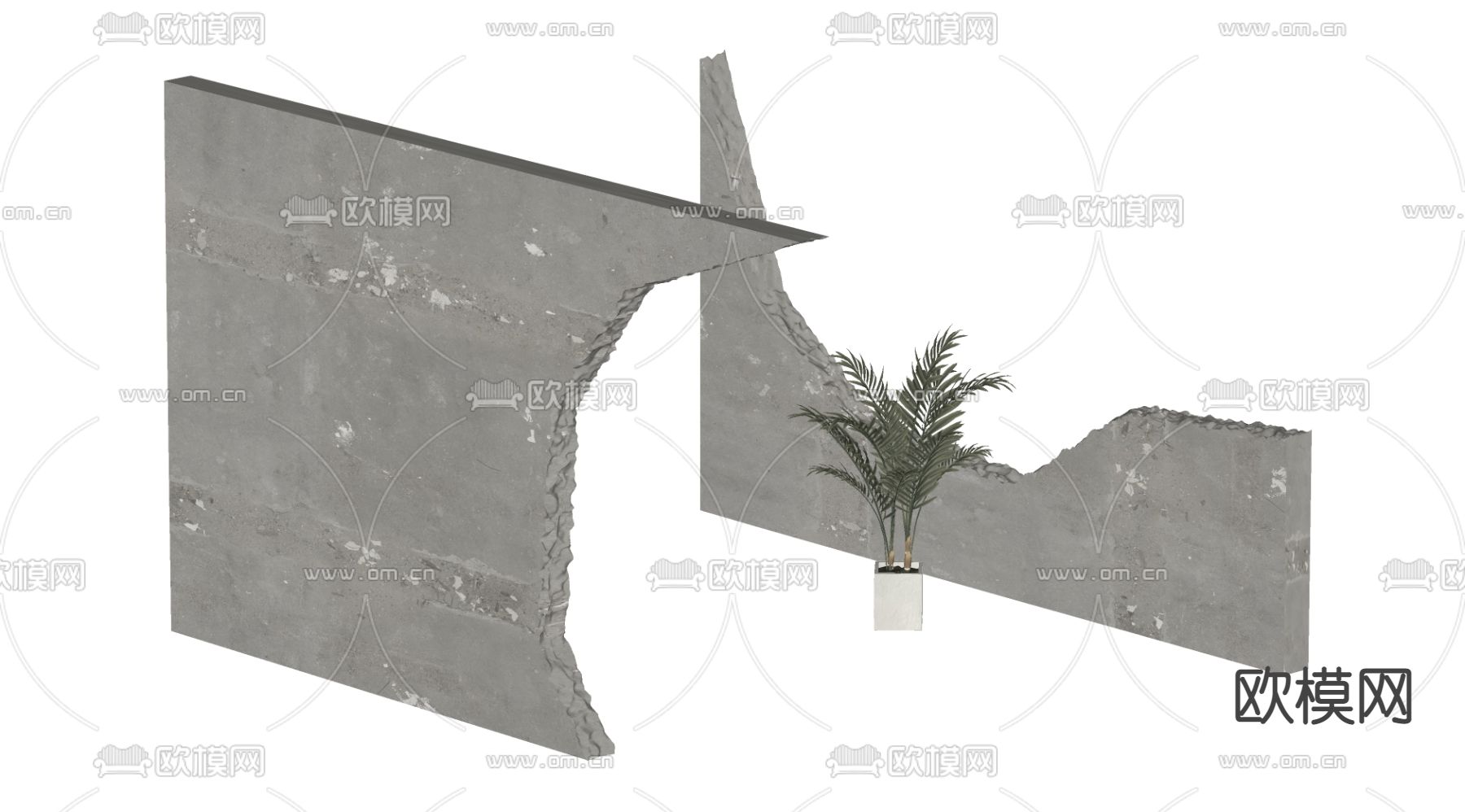 工业风破损墙su模型下载（渲染图2）