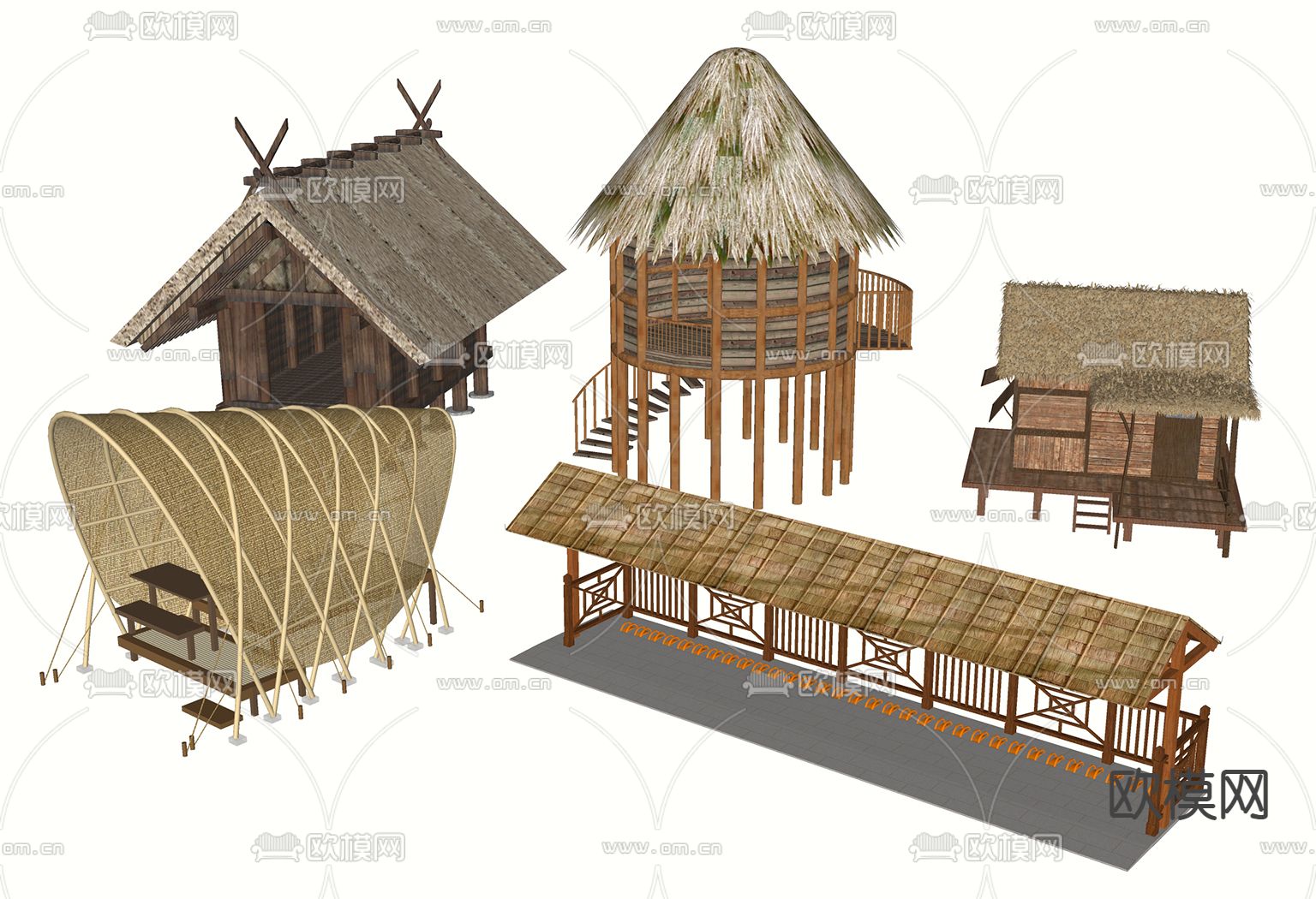 自然风茅草屋  茅草 亭子su模型下载（渲染图2）
