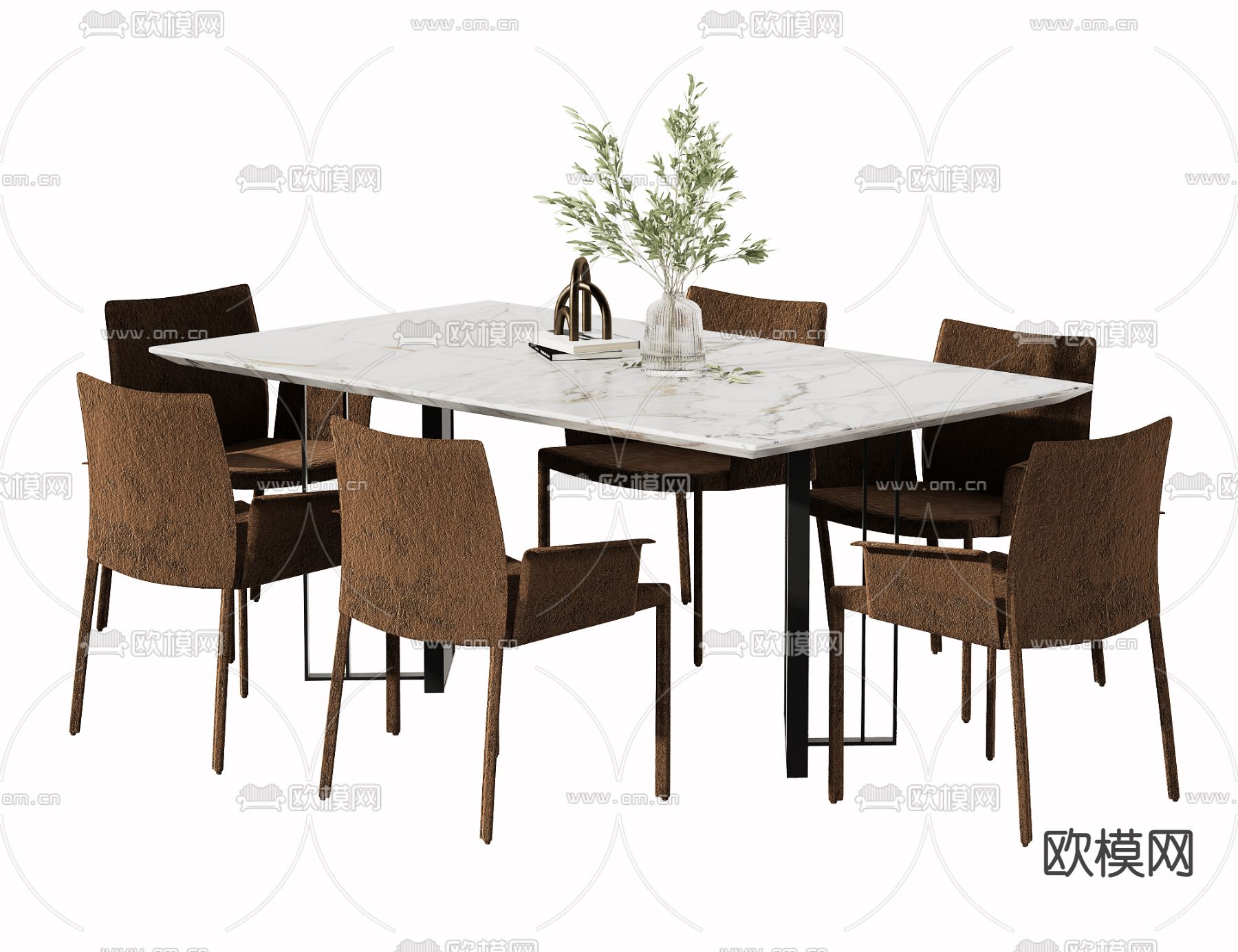 条形餐桌椅3d模型下载