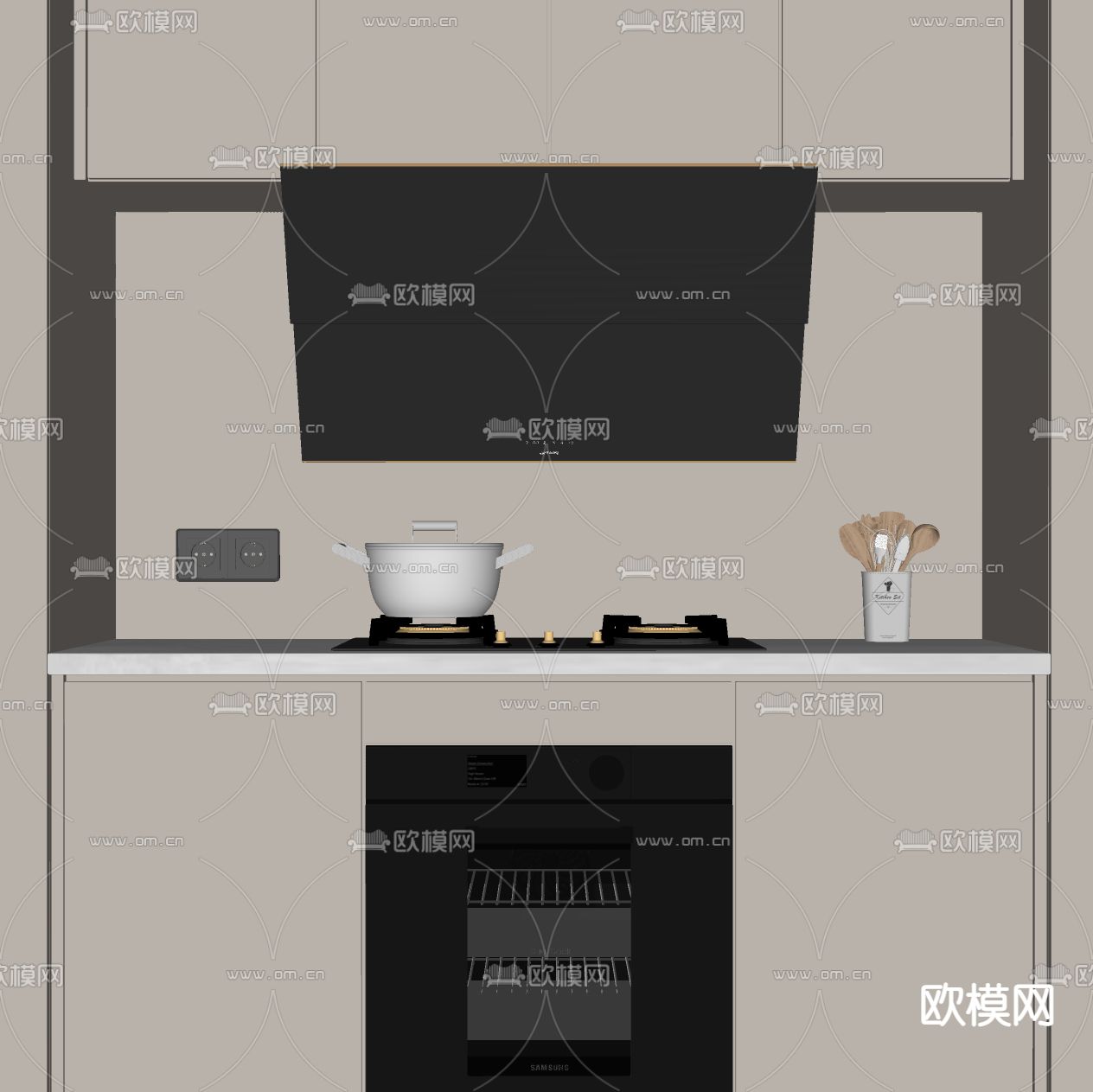 集成灶头 燃气灶 油烟机su模型下载（渲染图3）