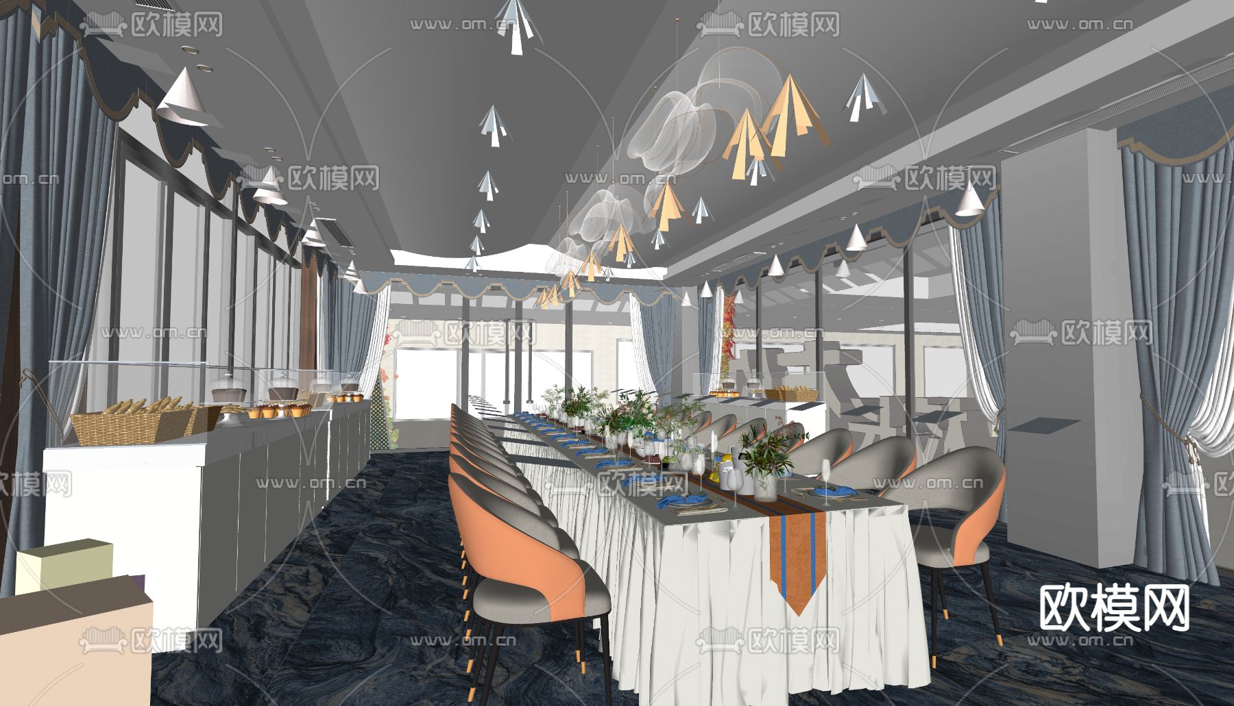 现代酒店自助餐厅su模型下载（渲染图2）