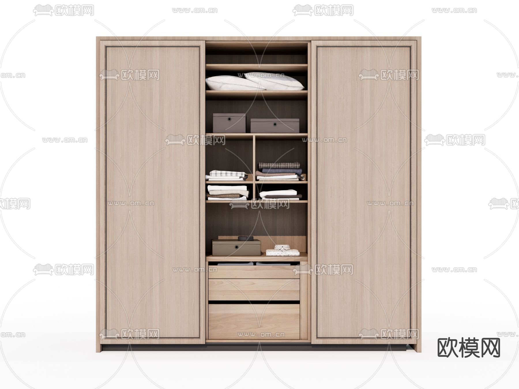 现代实木开放格衣柜su模型下载（渲染图1）