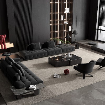  Minotti 暗黑风沙发茶几组合su模型 