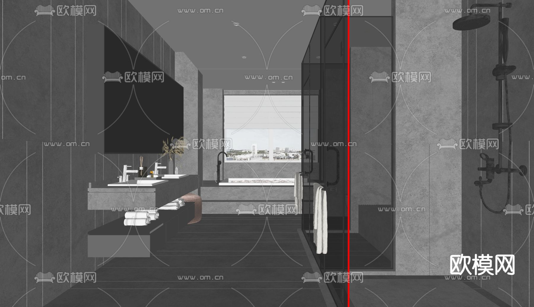 侘寂风卫生间 浴室su模型下载（渲染图2）