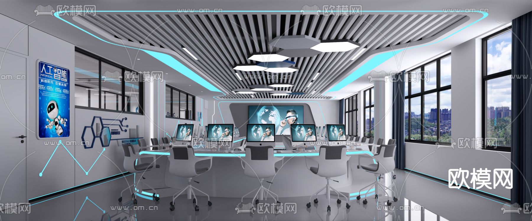 计算机教室 培训室3d模型下载（渲染图2）