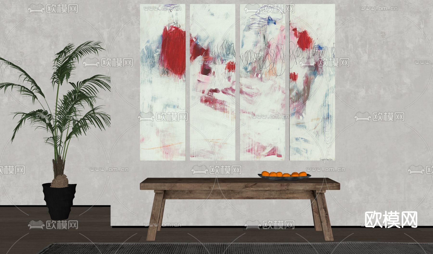 侘寂风装饰画 抽象画 挂画su模型