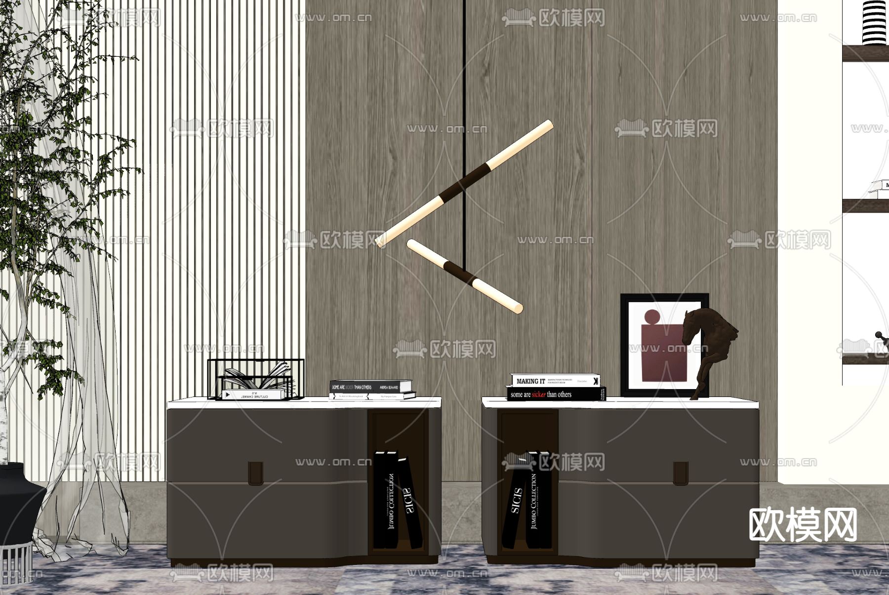 轻奢床头柜su模型下载（渲染图2）