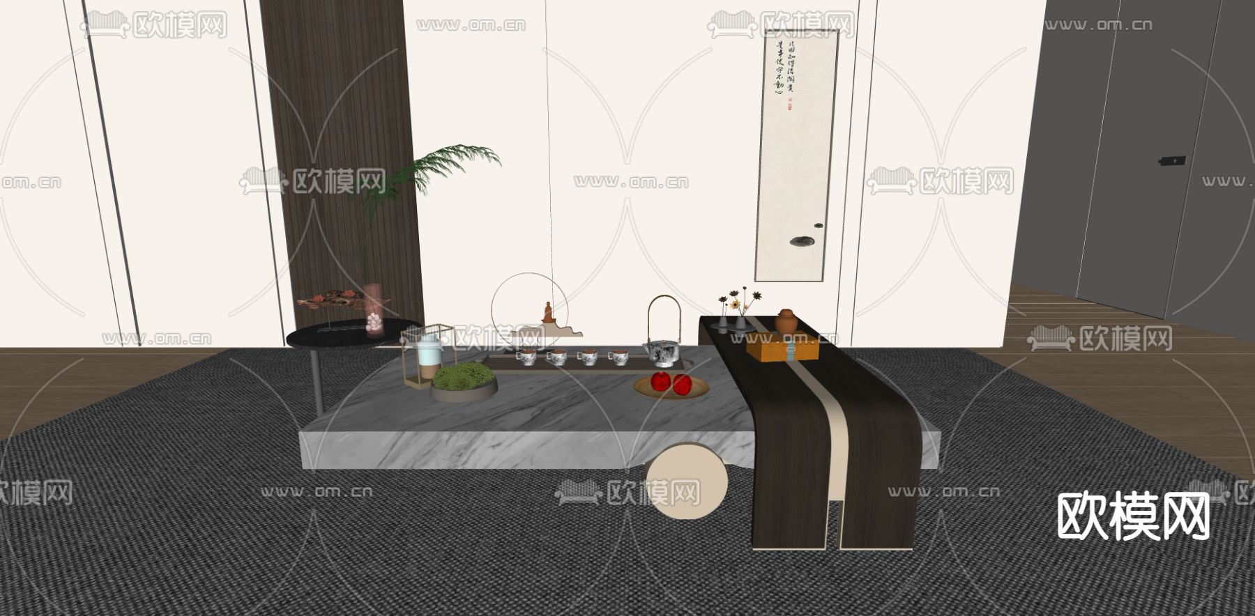 新中式茶几su模型下载（渲染图2）