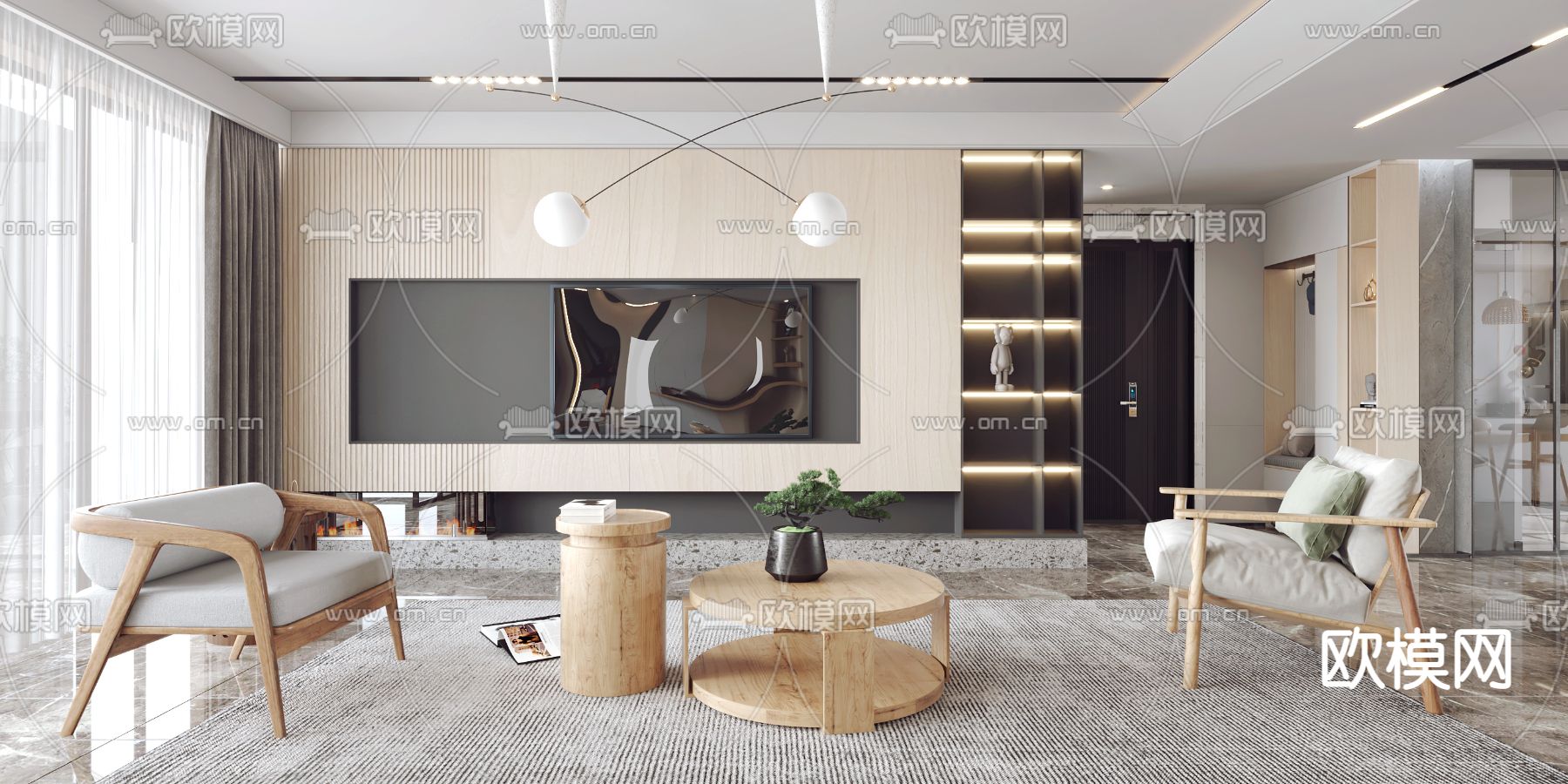 北欧客厅su模型下载（渲染图3）