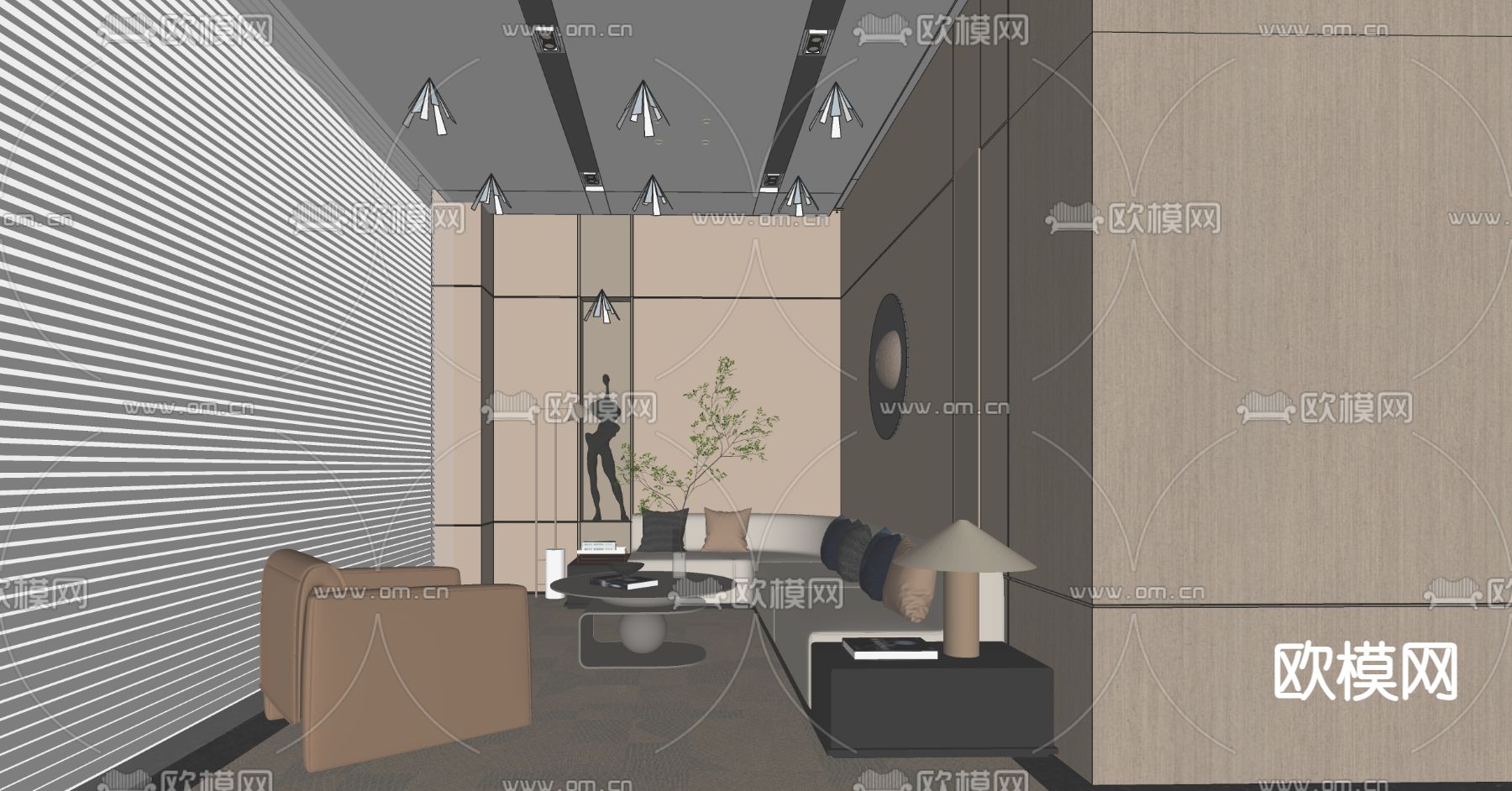 新中式售楼部洽谈区su模型下载（渲染图3）