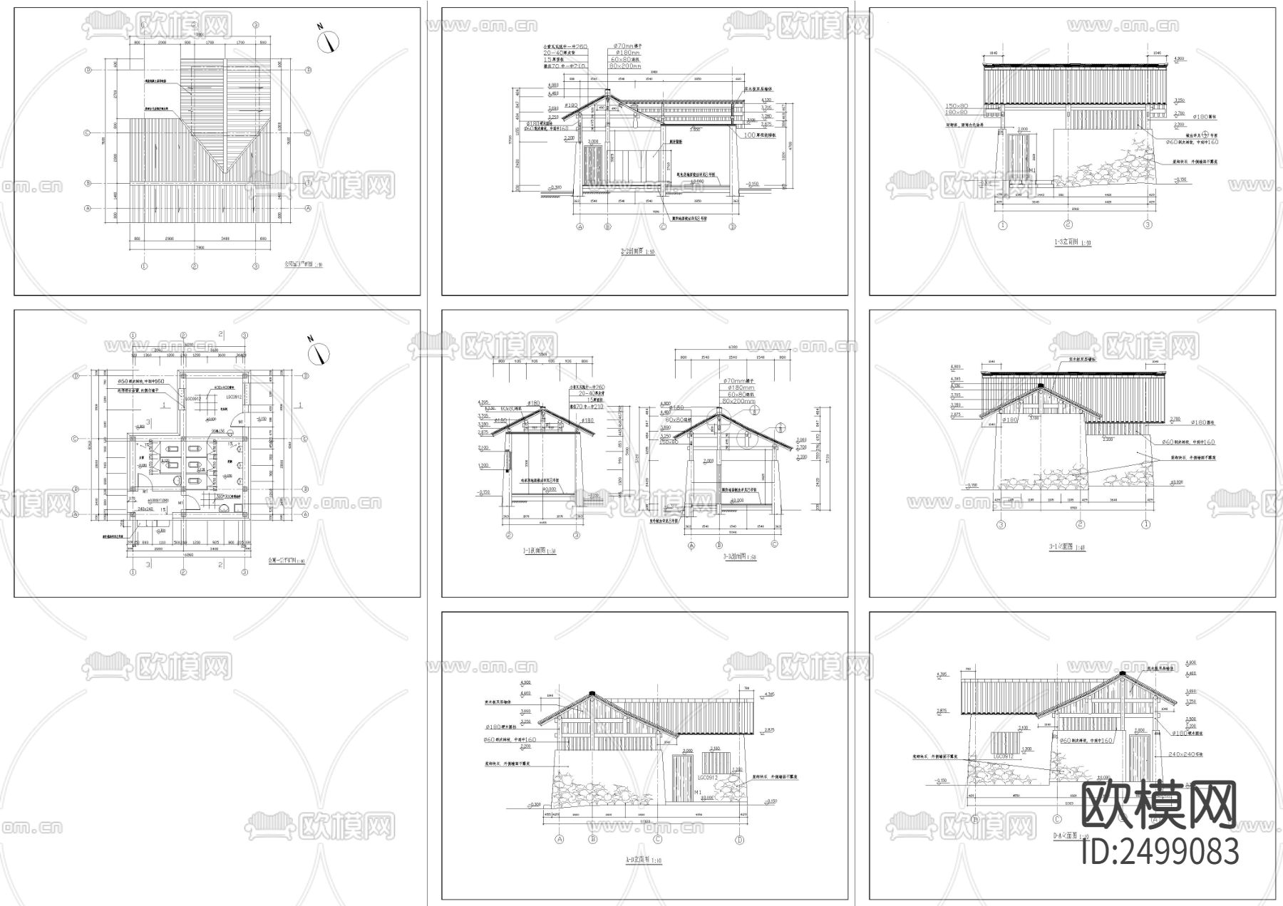 某公园仿古式公共厕所建筑cad施工图下载（渲染图1）
