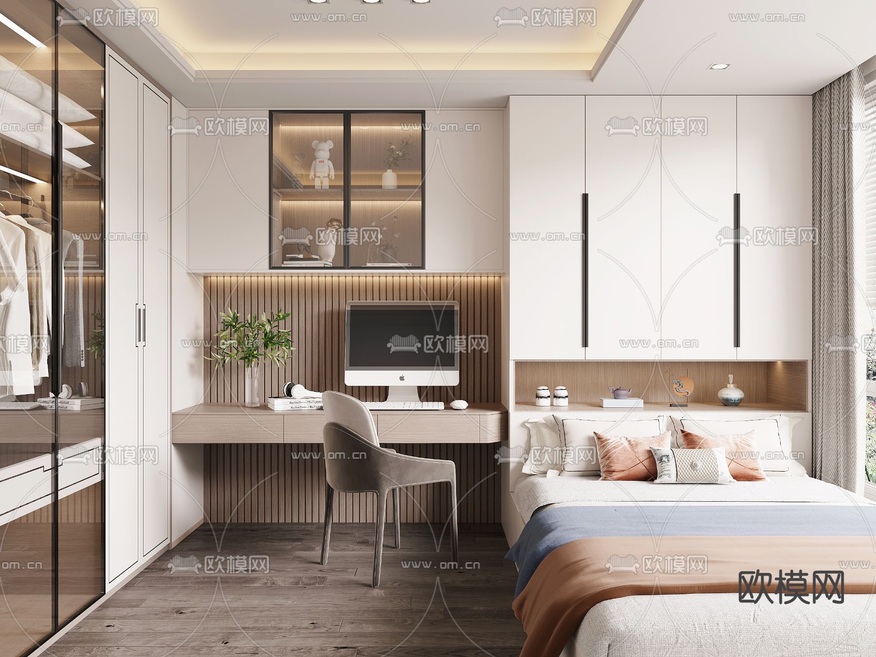 新中式榻榻米卧室3d模型下载